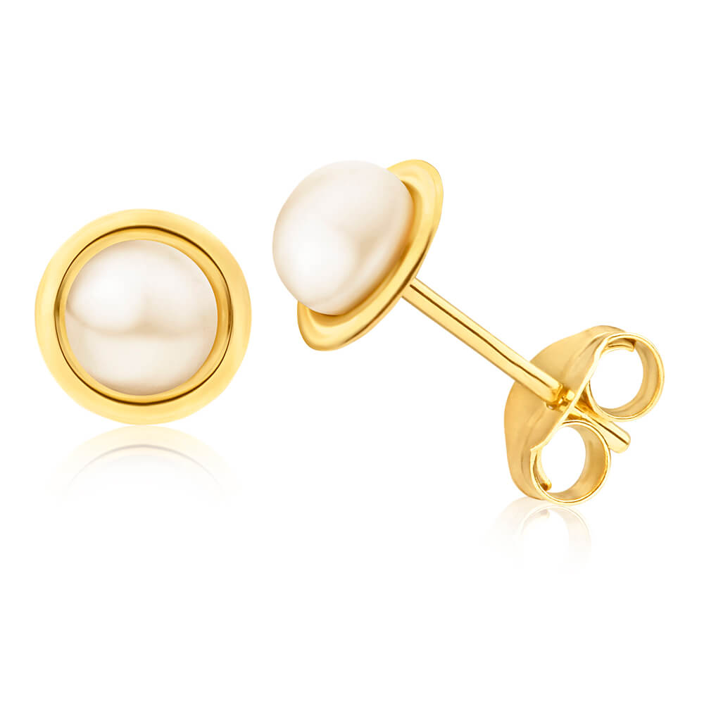9ct Yellow Gold 4mm Freshwater Pearl Stud Earrings for Women - Classic Elegant Jewelry Gift for Birthday, Anniversary & Special Occasions