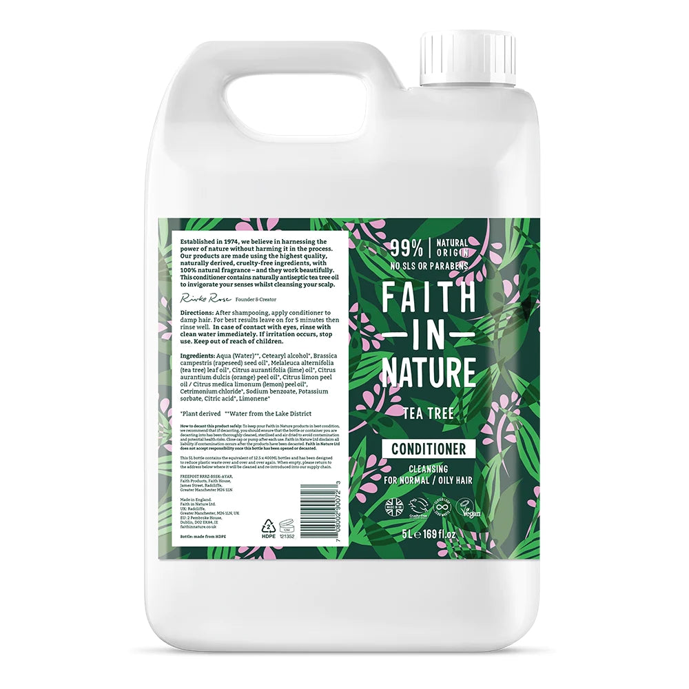 Faith In Nature Tea Tree Conditioner Refill 5L - Natural Scalp Care for Dry & Itchy Hair - Perfect for Salons & Eco-Conscious Homes