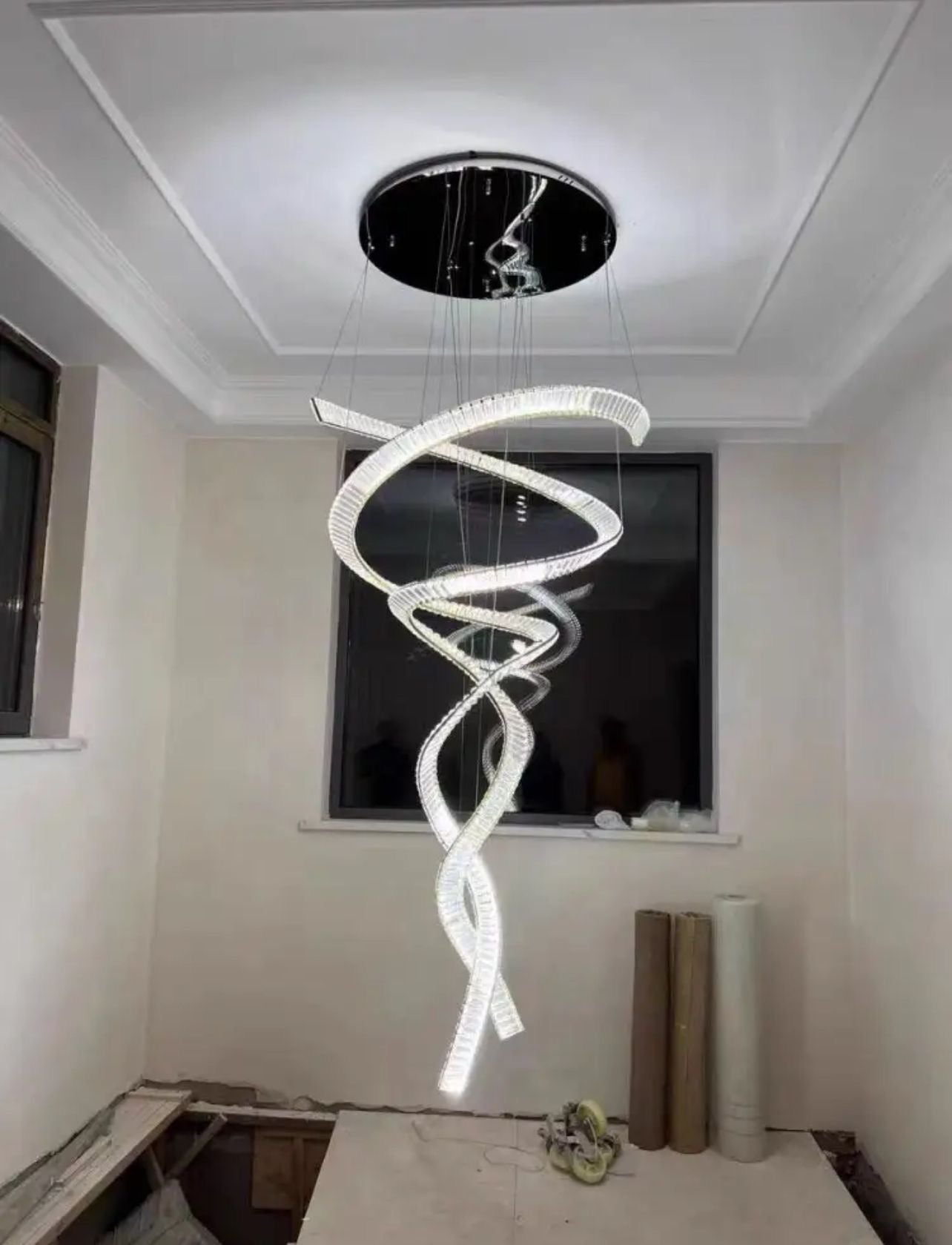 Modern Crystal Chandelier Lighting Fixture for Staircase, Foyer & High Ceiling - Elegant Home Decor for Entryway, Living Room & Dining Room