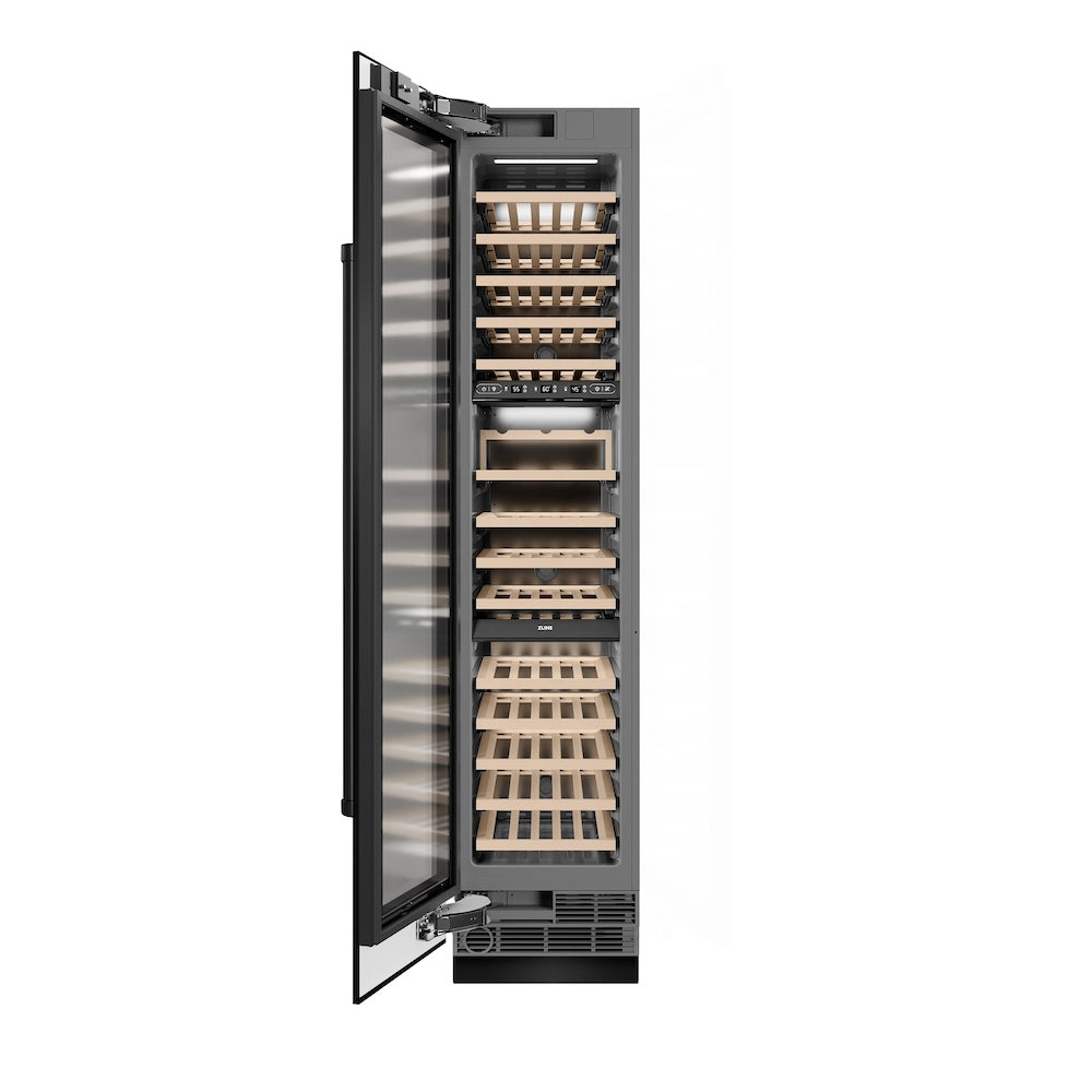 ZLINE 18 Inch 9.0 Cubic Feet Triple Zone 68 Bottle Left Hinge Column Wine Cooler - Black Stainless Steel (RCWVL BS 18) for Wine Cellars, Restaurants, and Home Bars