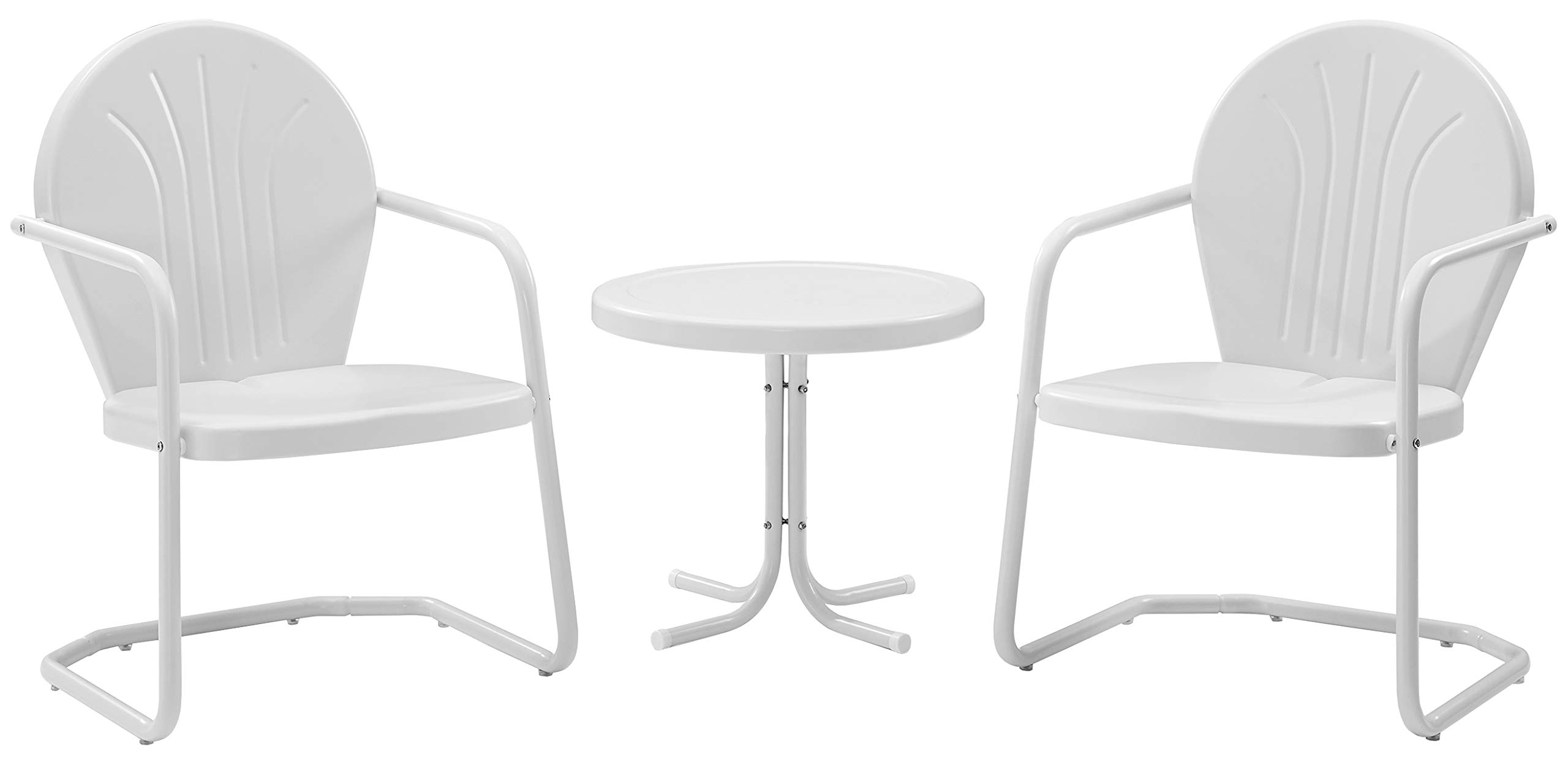 Crosley Griffith 3-Piece Retro Metal Outdoor Patio Set with Table & 2 Chairs - White | Vintage Garden Furniture for Backyard, Porch & Poolside Relaxation