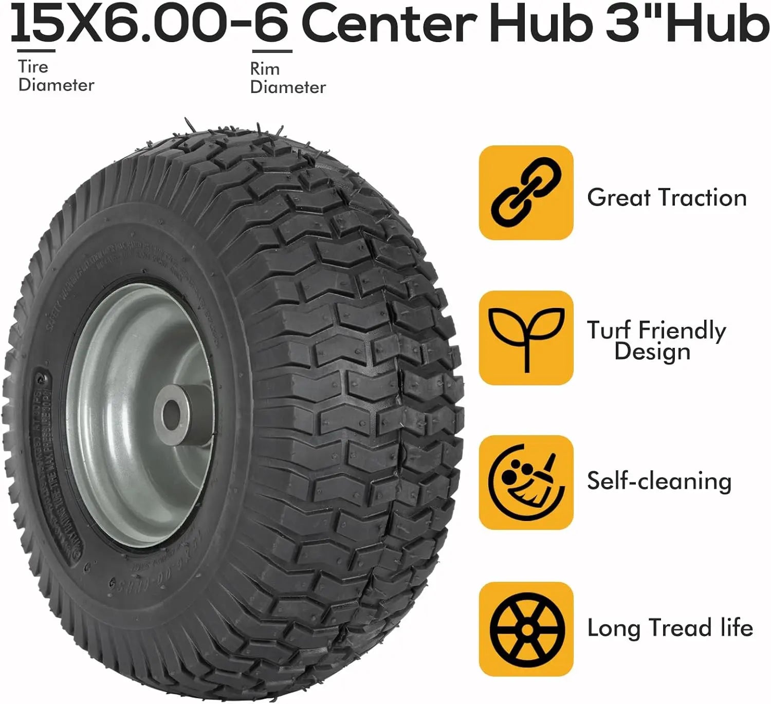 2PCS Autocessking 15x6.00-6 Front Tire & Wheel Assemblies for Craftsman Riding Mowers & Lawn Tractors – 3