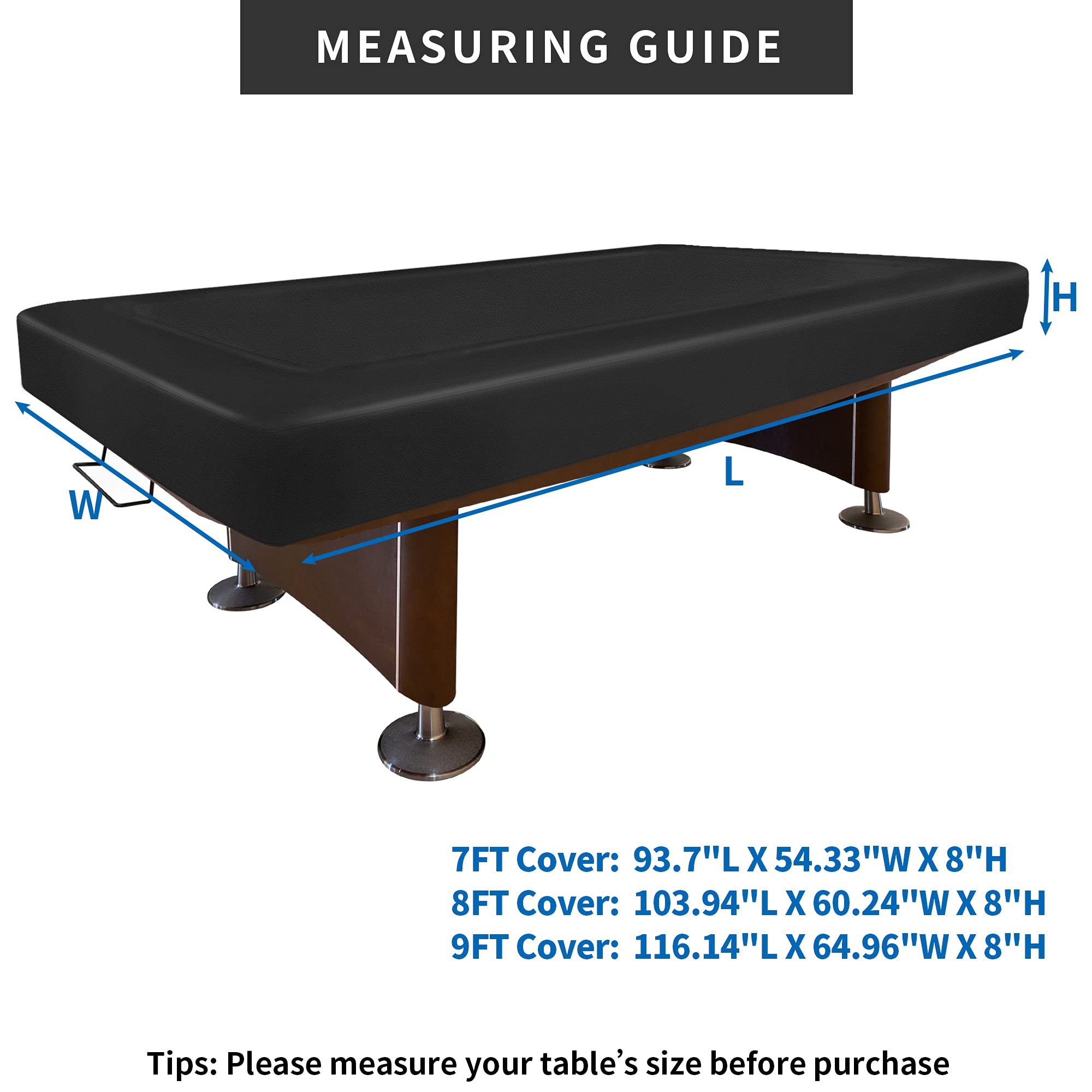 NEXCOVER Leatherette Billiard Pool Table Cover - 8 Foot Heavy Duty Waterproof & Tearproof Table Protector for Indoor/Outdoor Use - Perfect for Home Game Rooms, Bars, and Pool Halls - Black