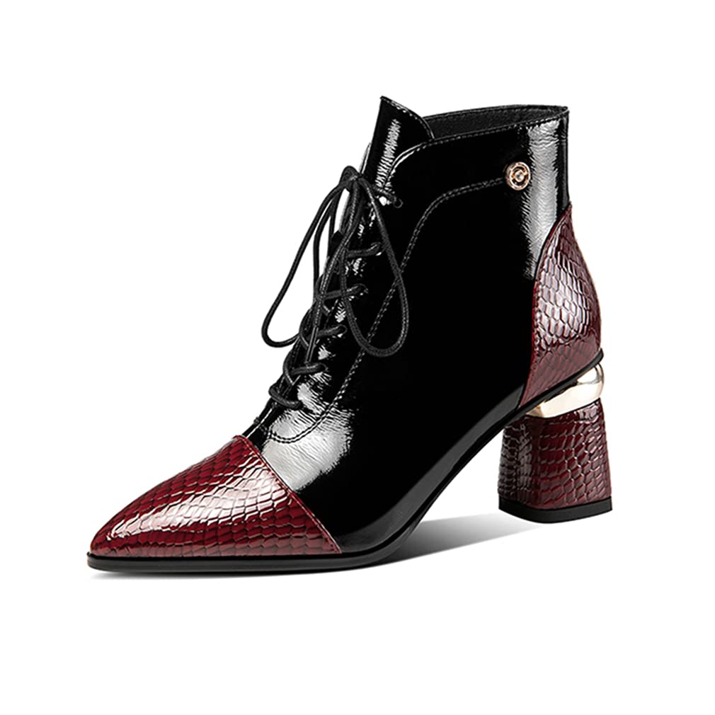 TinaCus Women's Genuine Leather Handmade Block Heel Pointed Toe Ankle Boots - Fashion Lace Up Booties for Office, Party & Fall Winter Outfits