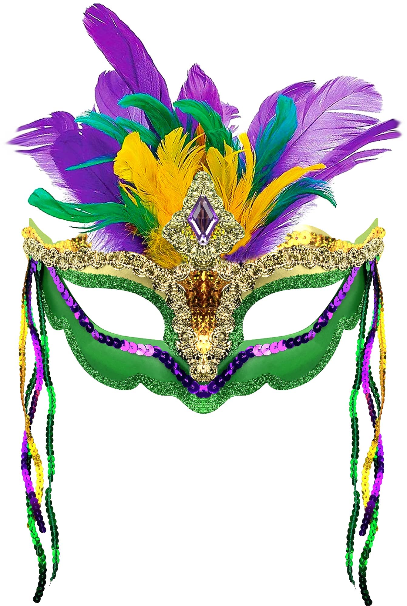 QLINLEAF Mardi Gras Mask - Feather Masquerade Venetian Carnival Mask for Women, Halloween Costume Accessory, Cosplay Party Mask - Perfect for Mardi Gras Balls, Venetian Carnivals, Halloween Parties & Costume Events