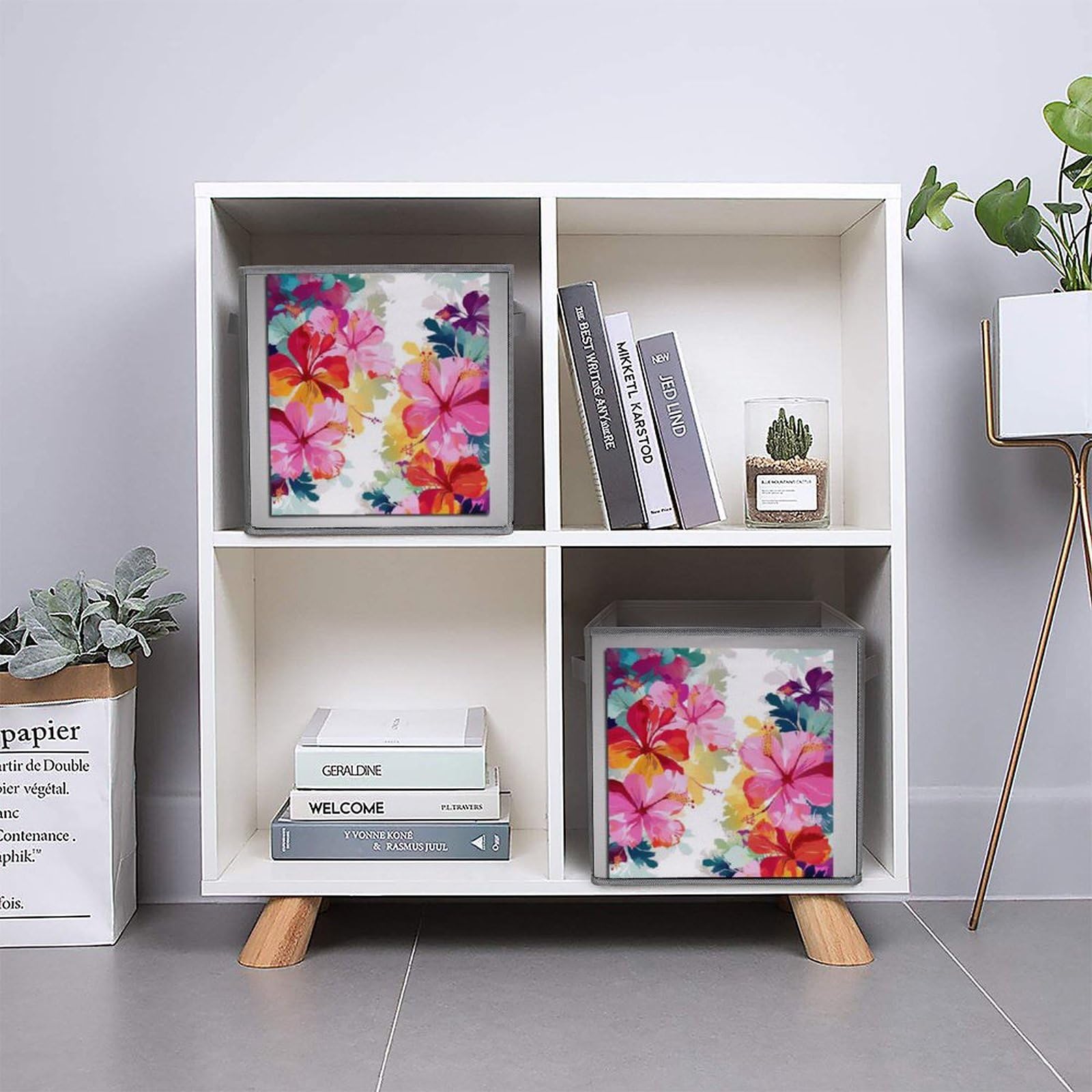 6-Pack Hawaiian Flower Print Collapsible Storage Bins with Handles - Large Closet Organizer Baskets for Clothing, Toys & Home Organization | Perfect for Bedroom, Nursery & Dorm Storage Solutions