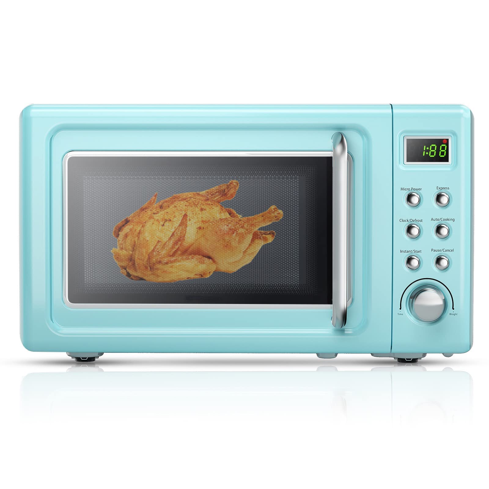 MAT EXPERT 0.7 Cu.ft Compact Microwave Oven - 700W Digital Microwave with Child Lock, Glass Turntable & 6 Preset Buttons | Small Microwave for Dorm, Office, RV & Kitchen | Mini Oven with Delayed Start & 5 Power Levels (Green)