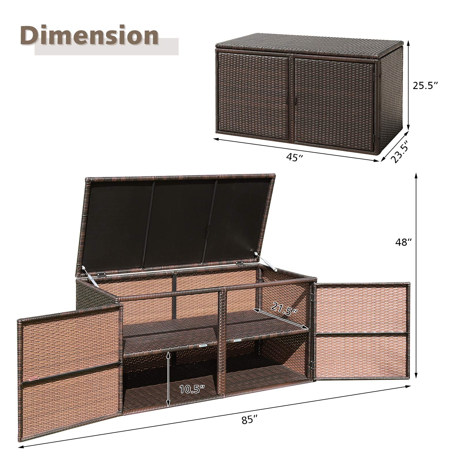 Giantex 88 Gallon Rattan Deck Storage Box with Separate Shelf & Openable Door - Durable Steel Frame Wicker Organizer for Toys, Tools, Yard, Garden, Balcony, Porch & Patio - Perfect Outdoor Storage Solution (Brown)