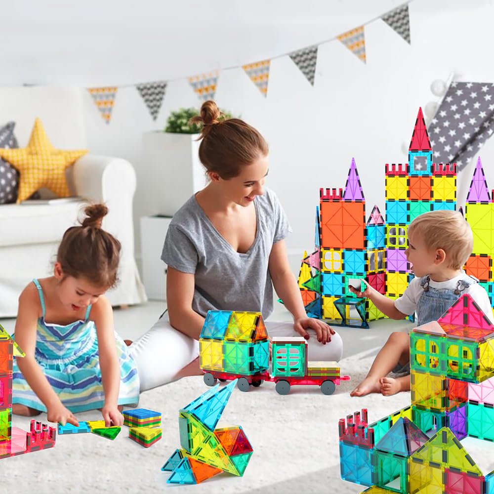 Jasonwell 100-Piece Magnetic Tiles Building Blocks Set - STEM Educational Construction Toys for Kids Ages 3-10, Preschool Learning Toys for Boys & Girls - Perfect for Classroom, Birthday Gifts & Creative Play at Home