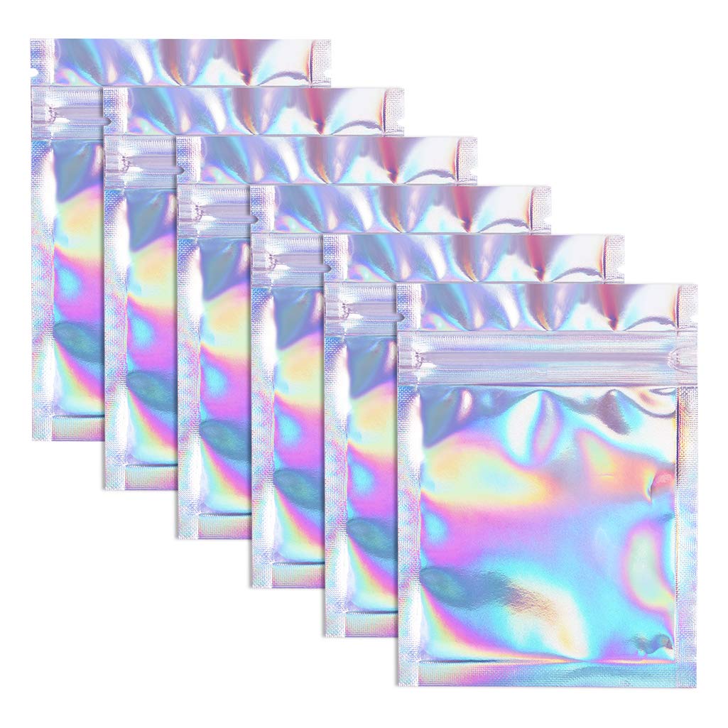 100-Pack Resealable Smell Proof Bags - 3x4 Inch Flat Clear Food Storage Pouches | Airtight Aluminum Plastic Packaging | Rainbow Colors for Cannabis, Herbs, Snacks & Travel Organization