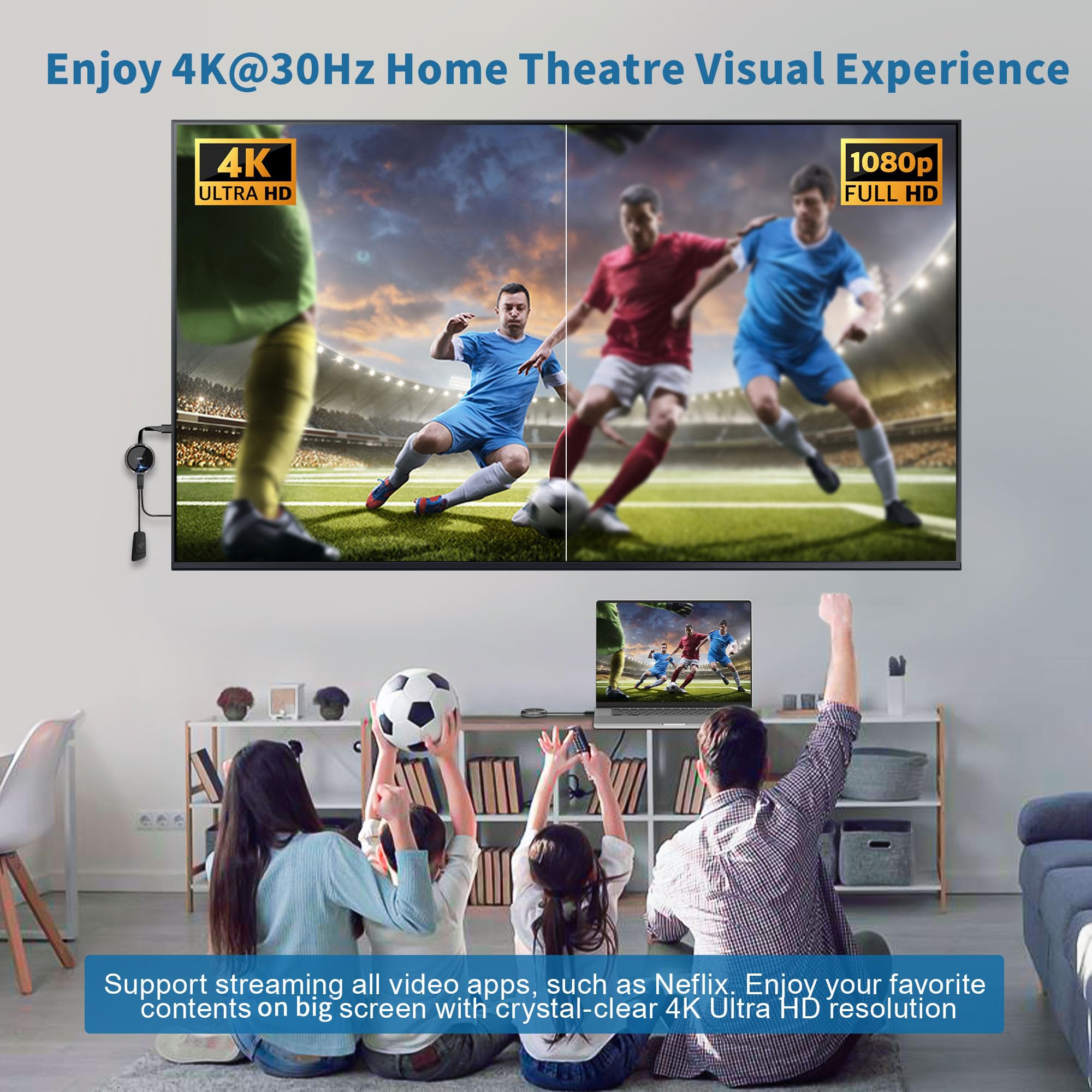 4K/5G Wireless HDMI Transmitter & Receiver - Plug & Play Streaming for Phone, Laptop, Camera, PC to TV/Monitor/Projector (165ft Range) | Perfect for Home Theater, Office Presentations & Gaming Setups