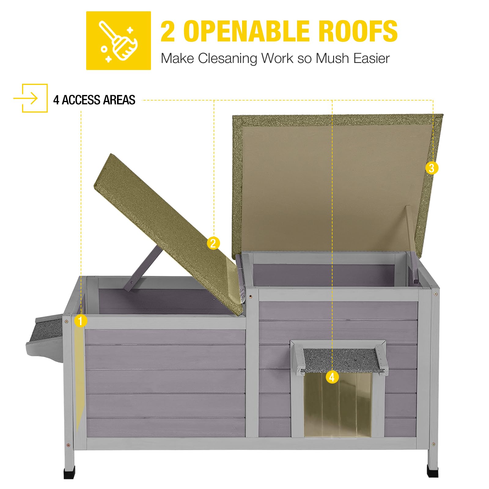 **Aivituvin Outdoor Cat House - Weatherproof Feral Cat Shelter with Double Rooms, Winter-Proof Kitty Cage for Outdoor & Indoor Use**