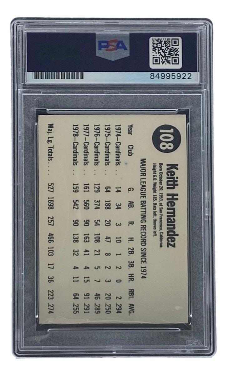 Keith Hernandez Signed 1979 Hostess #108 St. Louis Cardinals Baseball Trading Card - PSA/DNA Certified - Perfect for Collectors & Sports Memorabilia Displays
