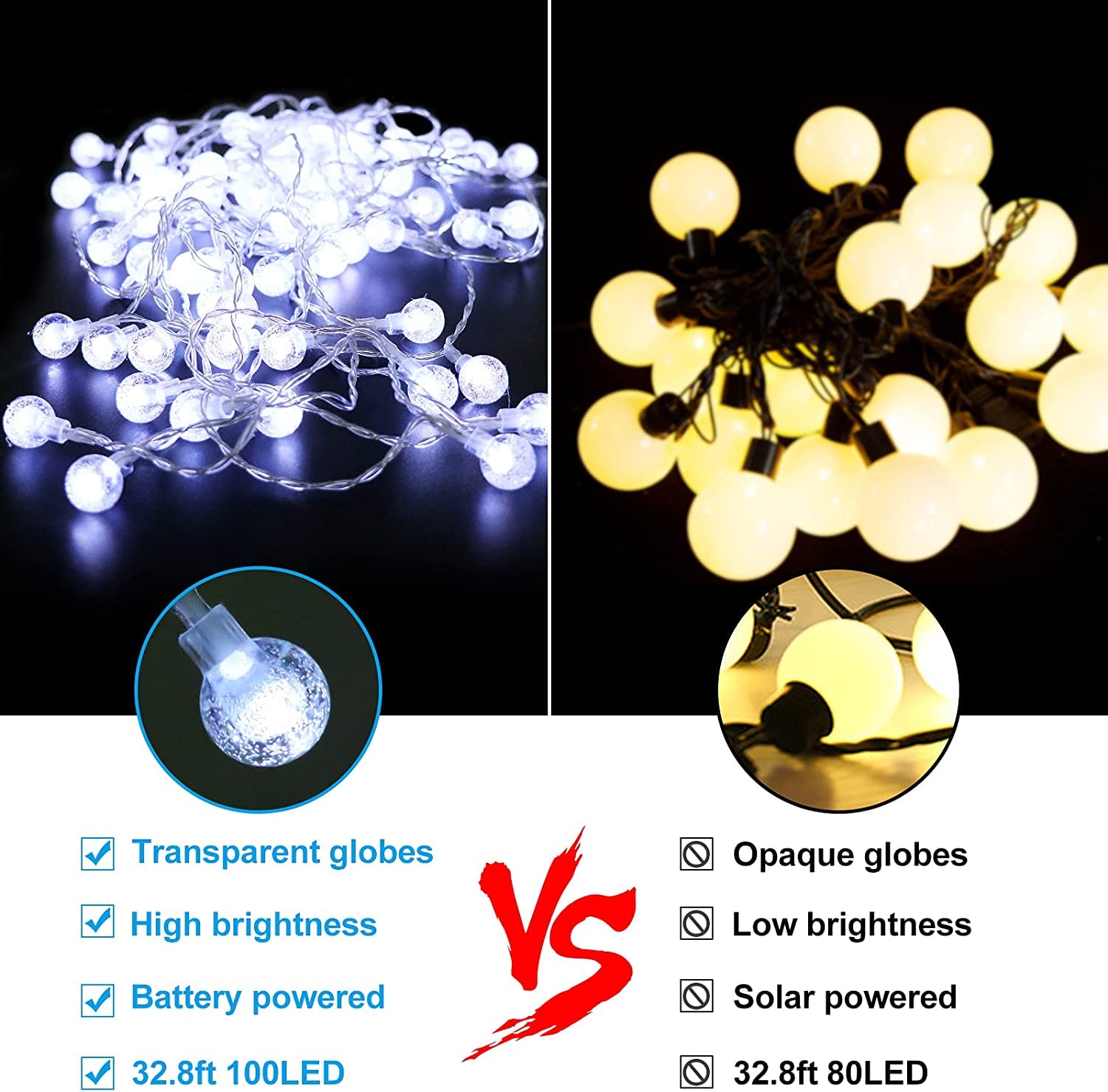 200 LED Outdoor String Lights 2 Pack - 66ft Battery Operated Waterproof Fairy Lights with Remote Control, 8 Lighting Modes (Cool White) - Perfect for Backyard, Patio, Wedding, Christmas Party & Indoor Decor
