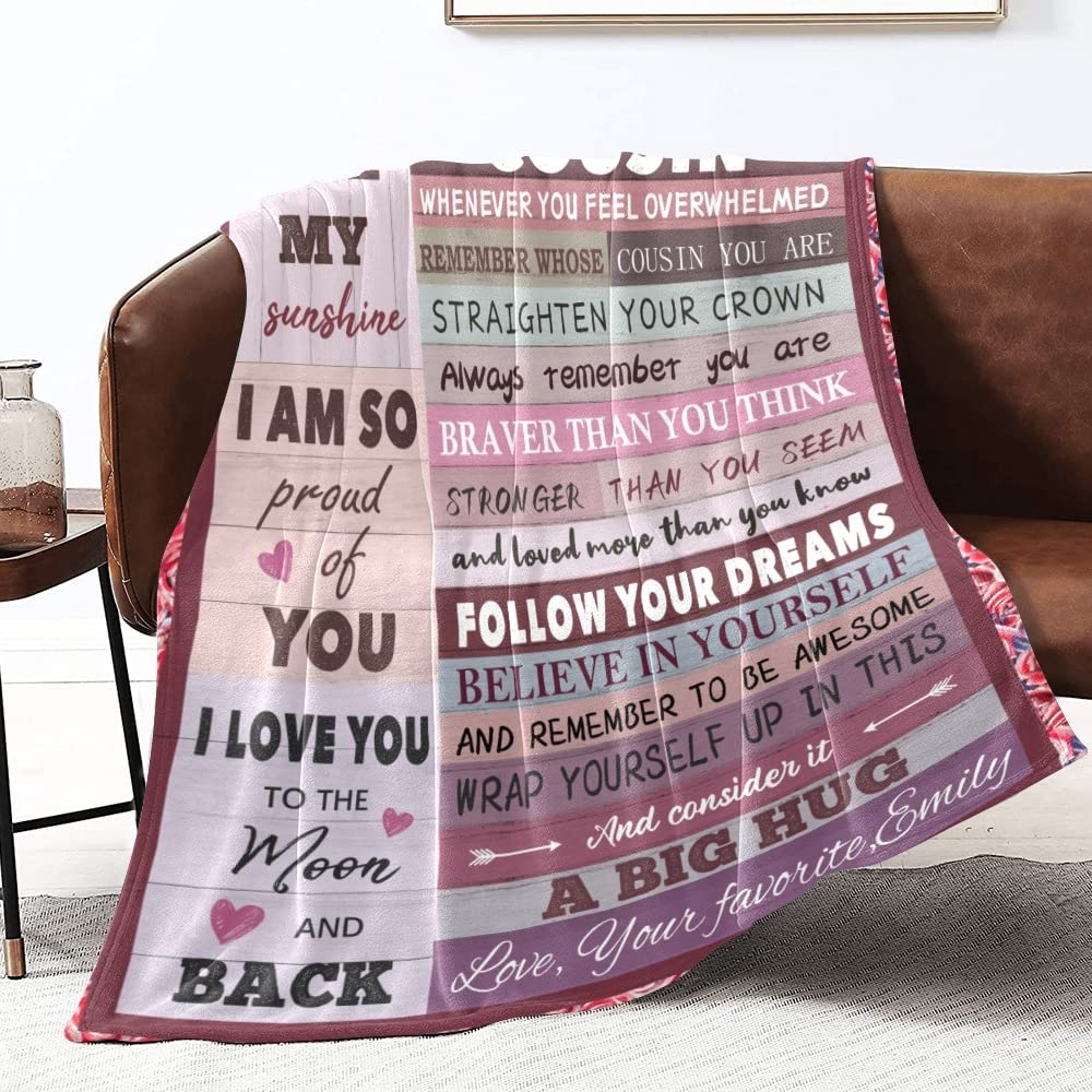 Personalized Cousin Blanket - Soft Fleece Throw for Women, Birthday & Christmas Gifts - Cozy Blanket for Bed, Couch & Travel - Perfect Gift for Cousins