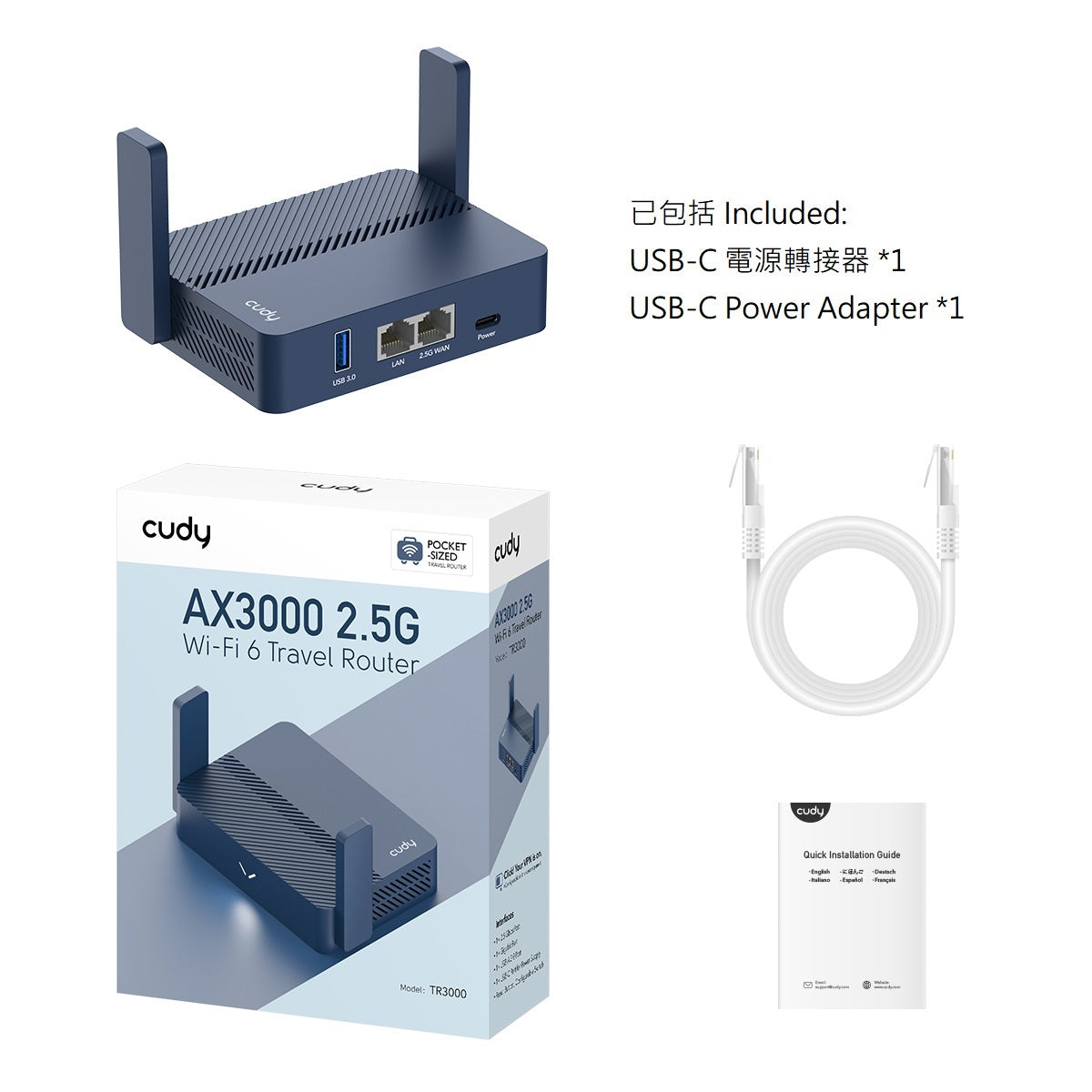 Cudy TR3000 AX3000 Dual Band WiFi 6 Travel Router with 2.5G WAN Port - High Speed Portable Wireless Router for Hotels, Camping, Remote Work & Online Gaming