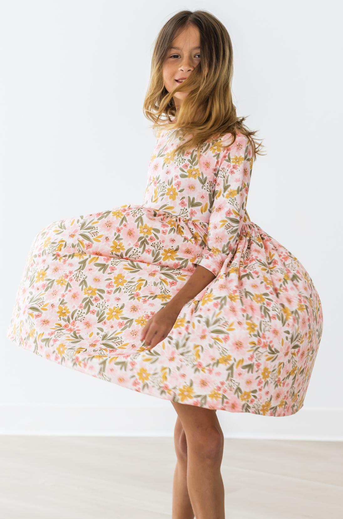 Pretty Peachy 3/4 Sleeve Pocket Twirl Dress for Women - Flowy Summer Dress with Pockets for Outdoor Events & Date Nights