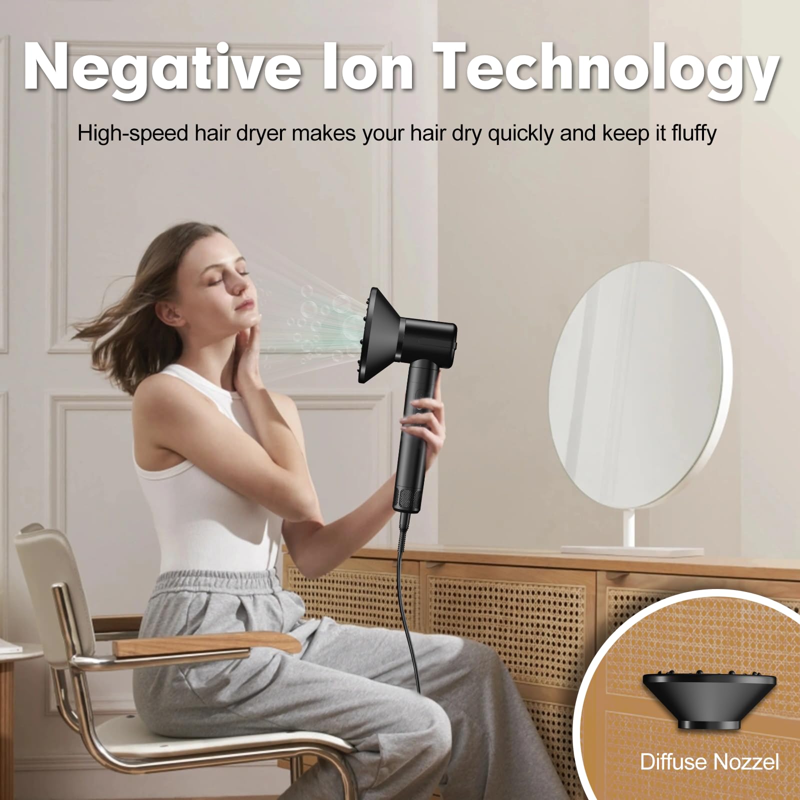 7 in 1 Hair Dryer Brush - 110,000 RPM High-Speed Blow Dryer with Curling Wand & Straightening Brush | Includes Diffuser & Concentrator Nozzles for Volumizing Styling | Perfect for Salon-Quality Blowouts at Home, Travel & Daily Hair Care