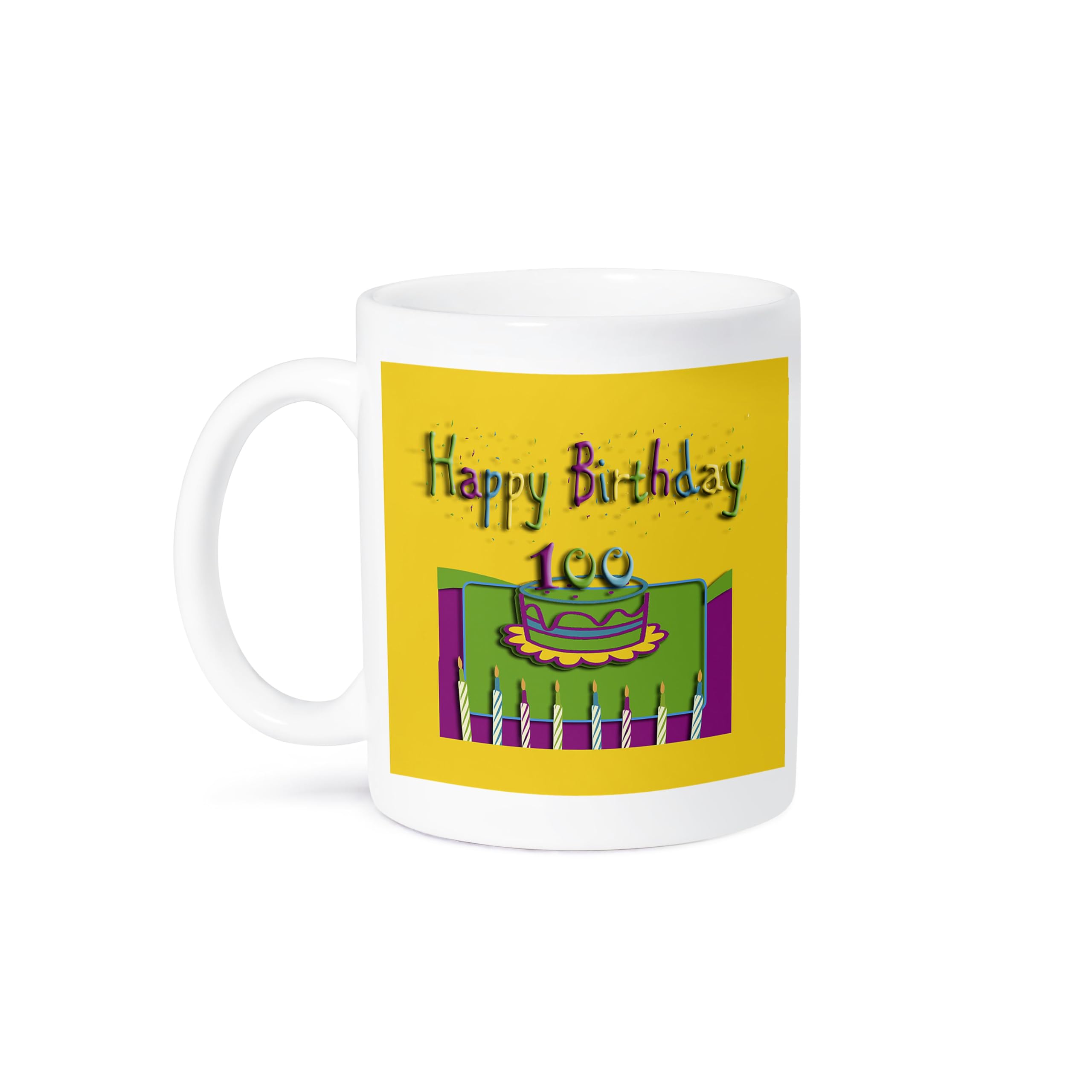 3dRose 100th Birthday Colorful Cake and Candles Ceramic Mug - 11-Ounce Coffee Cup for Celebrations, Gifts & Daily Use