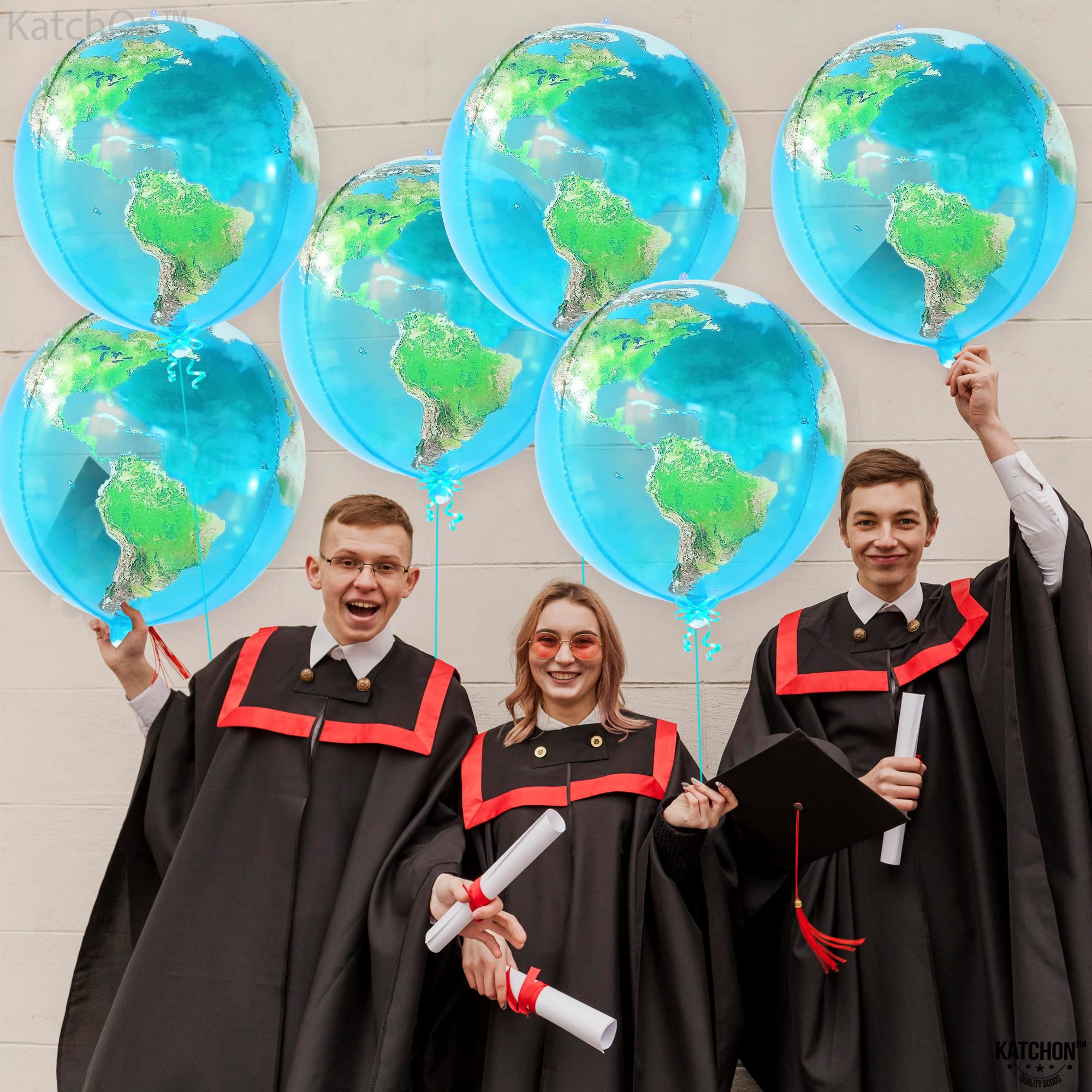 22 Inch Large Earth Bubble Balloons - Pack of 6 | 360 Degree Transparent World Map Globe Balloons for Earth Day Decorations, Birthday Parties, Baby Showers & Classroom Learning Activities