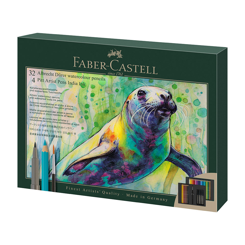 Faber Castell Albrecht Dürer & Pitt Artist Pen Set - 37 Piece Watercolor Pencis & Brush Markers for Professional Drawing, Sketching & Calligraphy - Perfect Gift for Artists & Designers