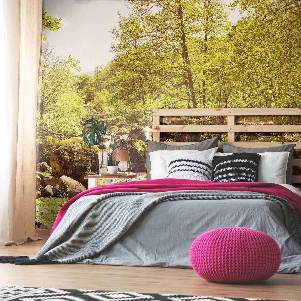 Green Forest Landscape Peel and Stick Removable Wallpaper Mural 36