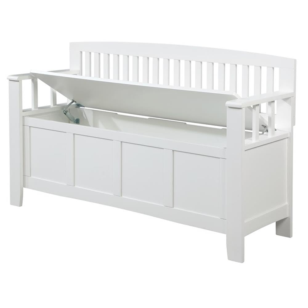 White Wooden Storage Bench with Seat - Perfect for Entryway, Living Room, and Bedroom Organization
