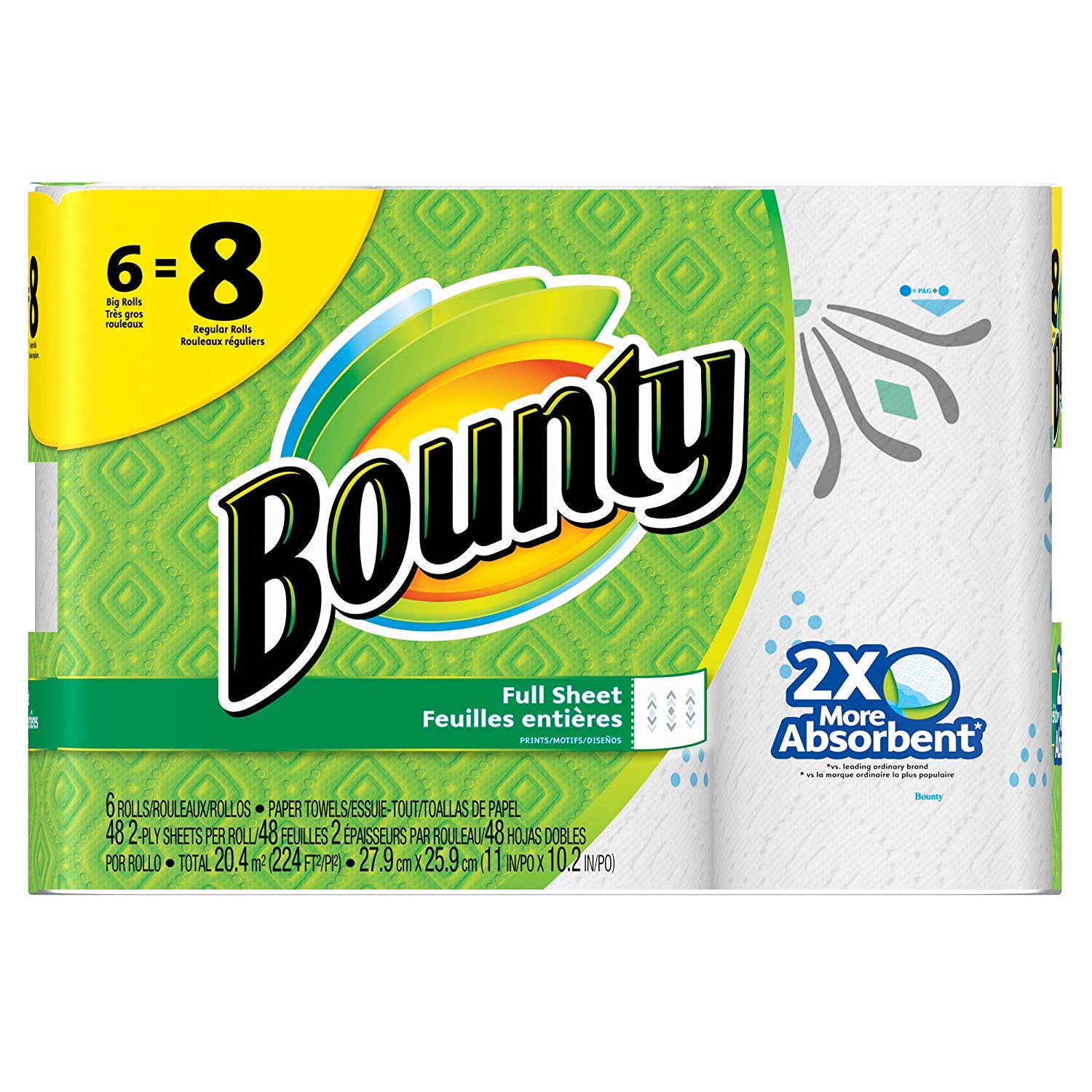 Bounty Paper Towels, 6 Big Rolls (Equivalent to 8 Regular Rolls) | Quick Absorbing & Durable | Perfect for Kitchen, Bathroom & Cleaning Spills | Prime Pantry