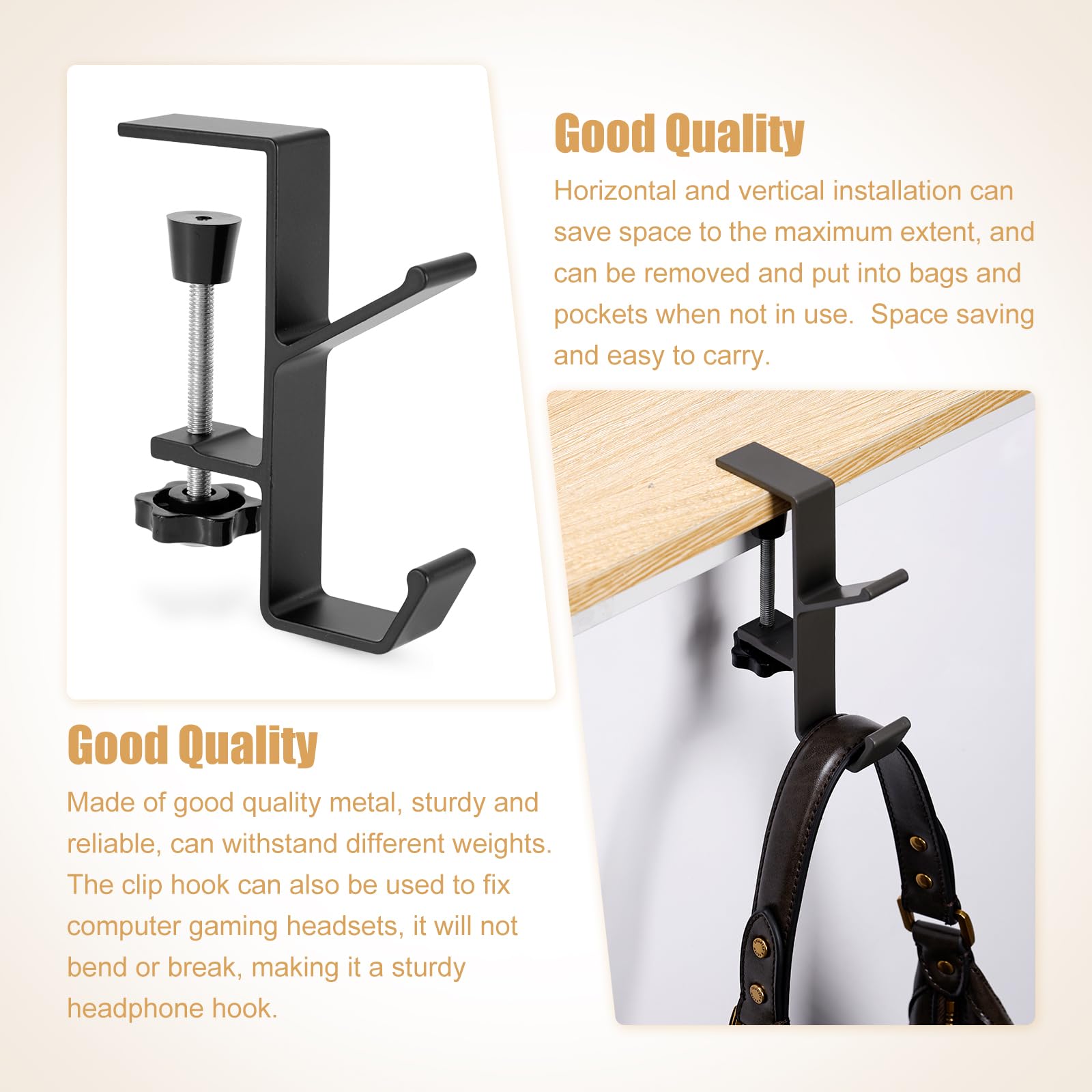 2pcs Adjustable Metal Purse Holder Hook - Branch Shaped Desk Mount Bag Clamp for Backpack, Handbag & Accessories - Space Saving Organizer for Office, Home & Dorm (Grey)