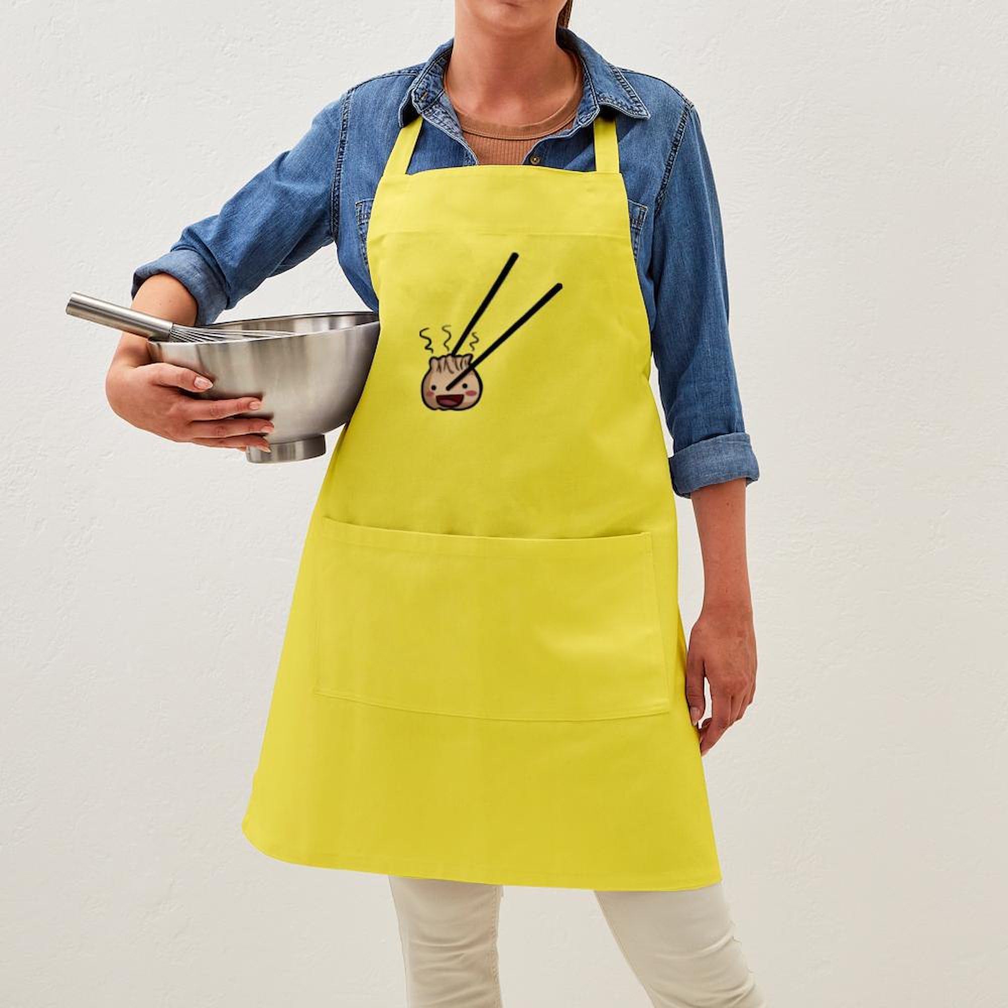 Happy Dumpling Kitchen Apron with Pockets - Adjustable BBQ Grilling & Baking Apron for Cooking, Hosting & Outdoor Parties - Perfect for Chefs, Home Cooks & Gift Giving