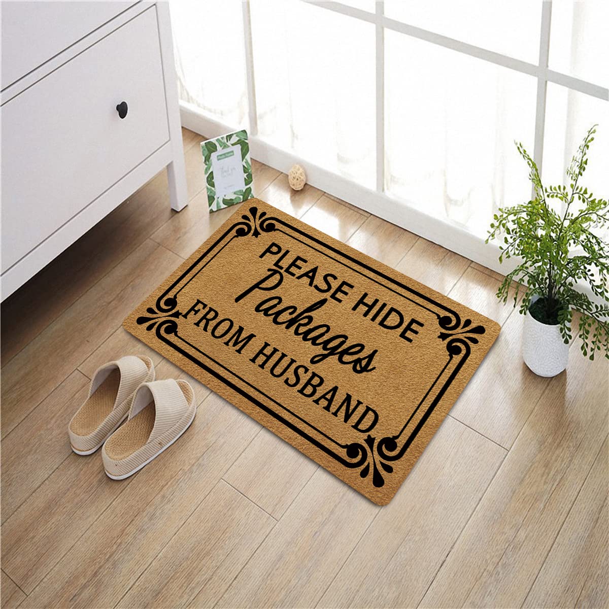 Non-Slip Welcome Mat 29.5x17.7 Inches - Funny Personalized Doormat for Home, Kitchen & Entrance - Hide Packages from Husband Design - Perfect for Indoor Decor & Package Concealment