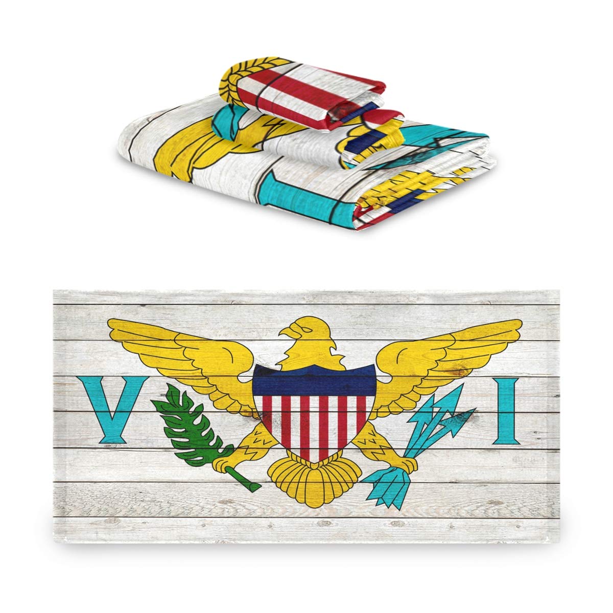 Premium 3-Piece U.S. Virgin Islands Flag Towel Set - Soft Absorbent Bath Towel, Hand Towel & Washcloth for Kitchen, Beach, Gym, Spa, Bathroom & Hotel Use