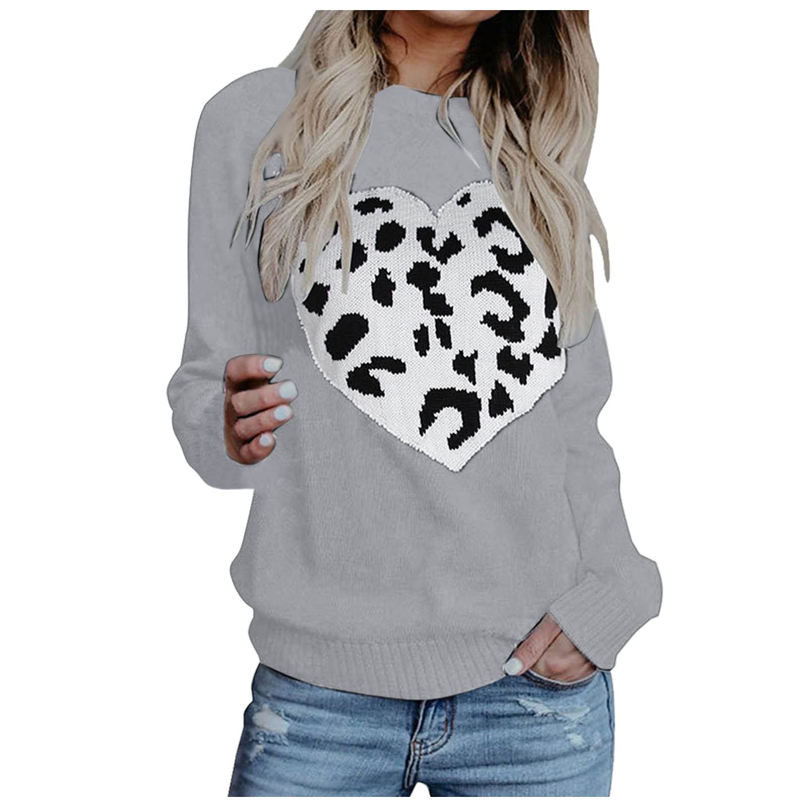 Women's Long Sleeve Knit Sweater - Round Neck Leopard Print Pullover for Fall & Winter - Cozy Casual Wear for Office, Date Night and Weekend Outfits