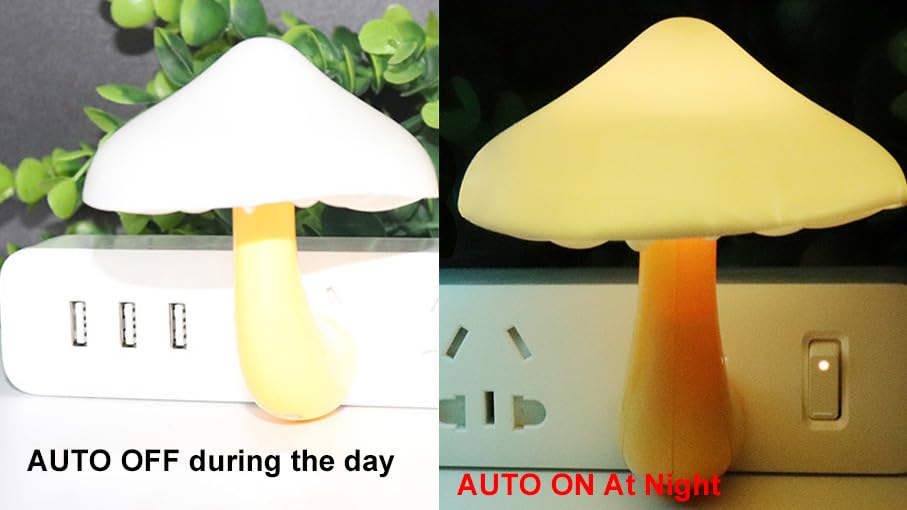 AUSAYE 2 Pack LED Night Light Plug-in Wall Lamp - Energy Saving Mushroom Night Lights for Bedroom, Bathroom, Hallway, Kitchen - Warm White Sensor Light for Kids & Adults - Perfect for Nighttime Safety and Convenience