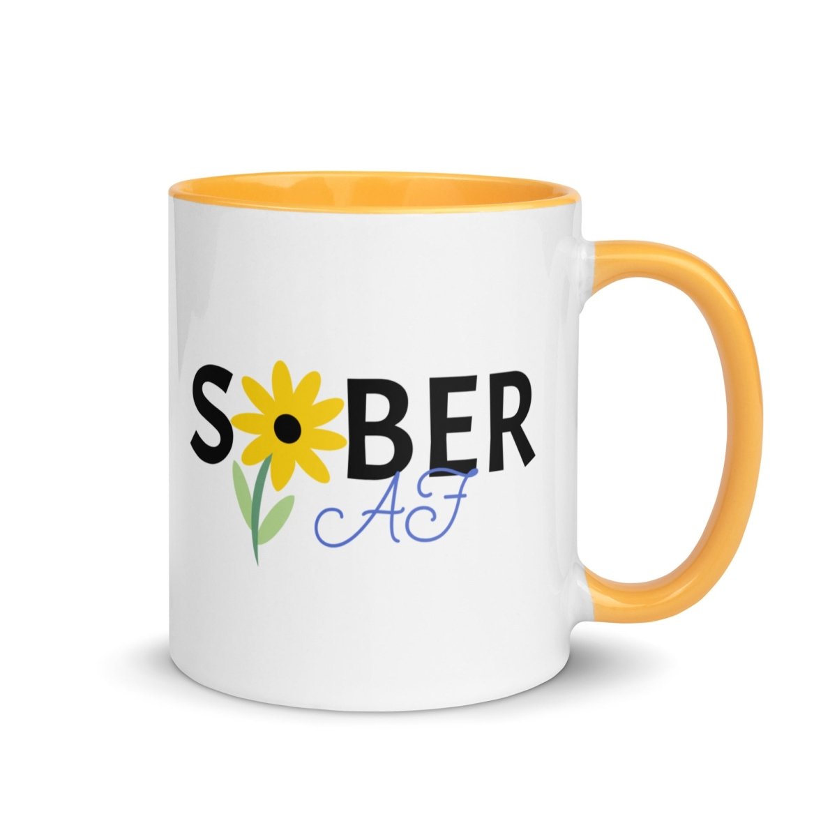 Sunflower Sober AF Blossom Mug - 15oz Inspirational Coffee Cup with Handle, Funny Gift for Women & Men - Perfect for Home, Office & Recovery Meetings