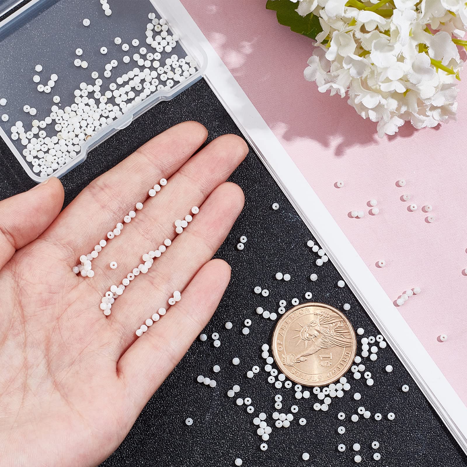 NBEADS 360 Pcs Natural Freshwater Shell Beads - 2.5mm Floral White Pearl Strands Round Loose Beads for Jewelry Making, DIY Crafts, Necklace & Bracelet Design - 0.7mm Hole Size - Perfect for Wedding, Party & Boho Style Accessories