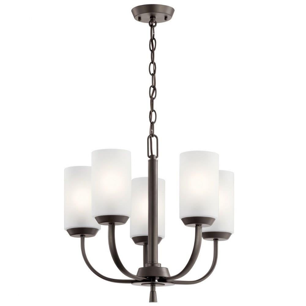 5-Light Traditional Chandelier with Satin Etched Glass in Olde Bronze - Elegant Dining Room Lighting Fixture for Home Decor