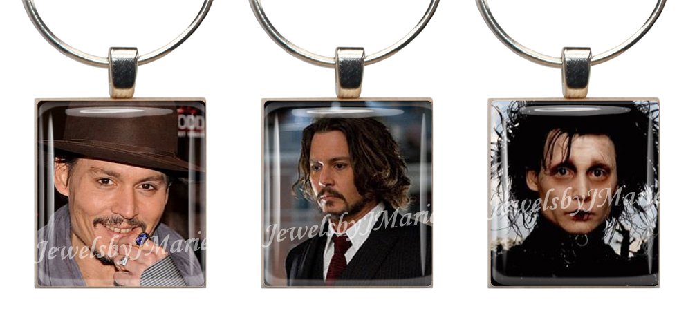 Johnny Depp Scrabble Tile Wine Glass Charms - Set of 3 Stemware Markers for Parties, Gifts & Wine Tasting Events | Unique Glass Pendants for Wine Lovers & Collectors