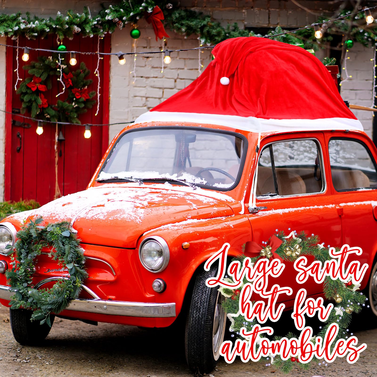 18 ft Velvet Christmas Car Decorations - Large Santa Hat for Car, Golf Cart & Vehicles - Outdoor Santa Claus Hat Auto Accessories - Perfect for Holiday Parades, Christmas Parties & Festive Car Decor