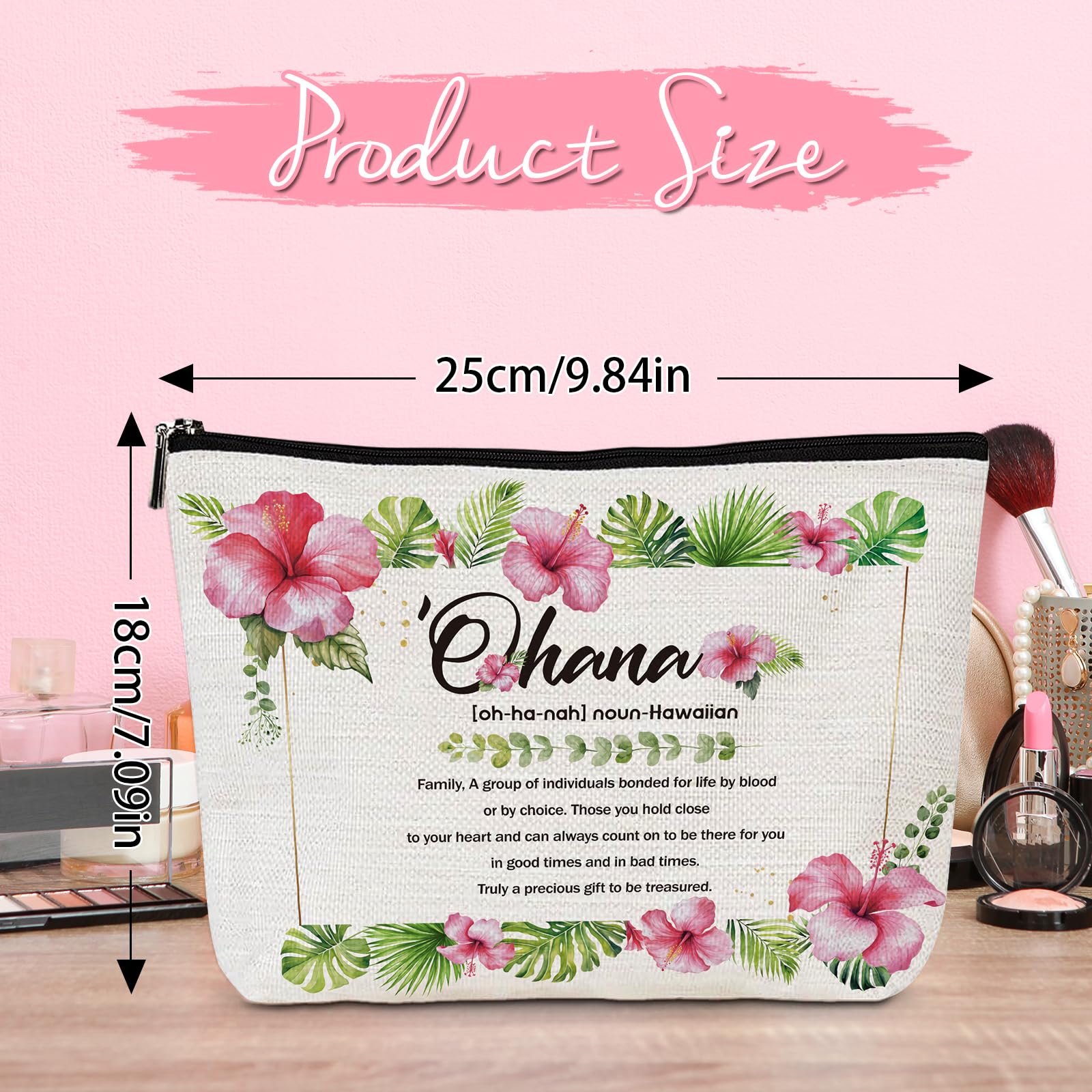 Hawaiian Aloha Makeup Bag with Zipper - Tropical Floral Cosmetic Pouch for Women | Perfect Gift for Mother, Sister, Aunt | Birthday, Christmas, Appreciation Present | Use for Travel, Beach, Daily Makeup Storage