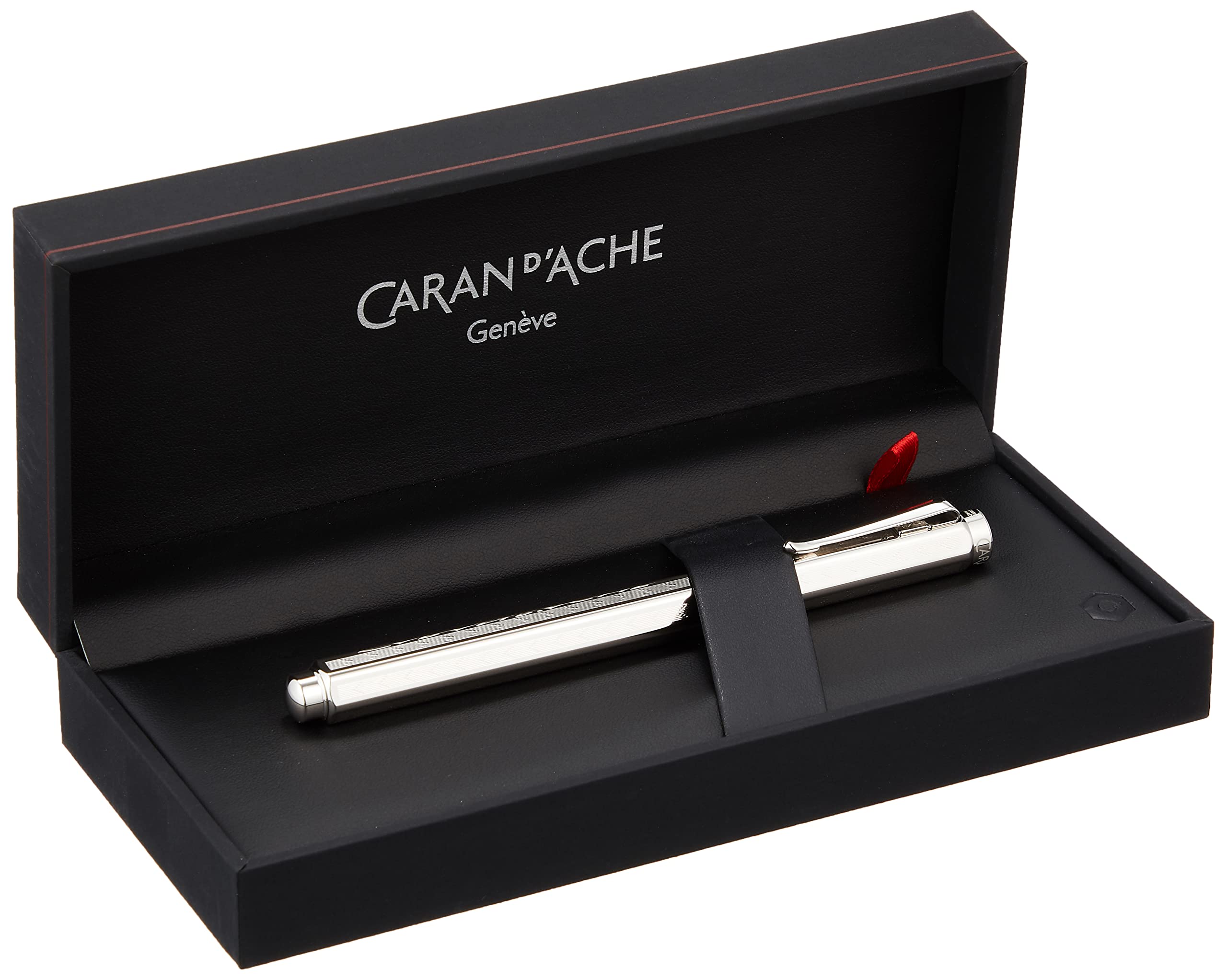 Caran d'Ache Chevron Ecridor Fountain Pen - Silver Plated/Rhodium Coated with Fine Nib (0958.276) | Luxury Writing Instrument for Professionals & Gift Giving
