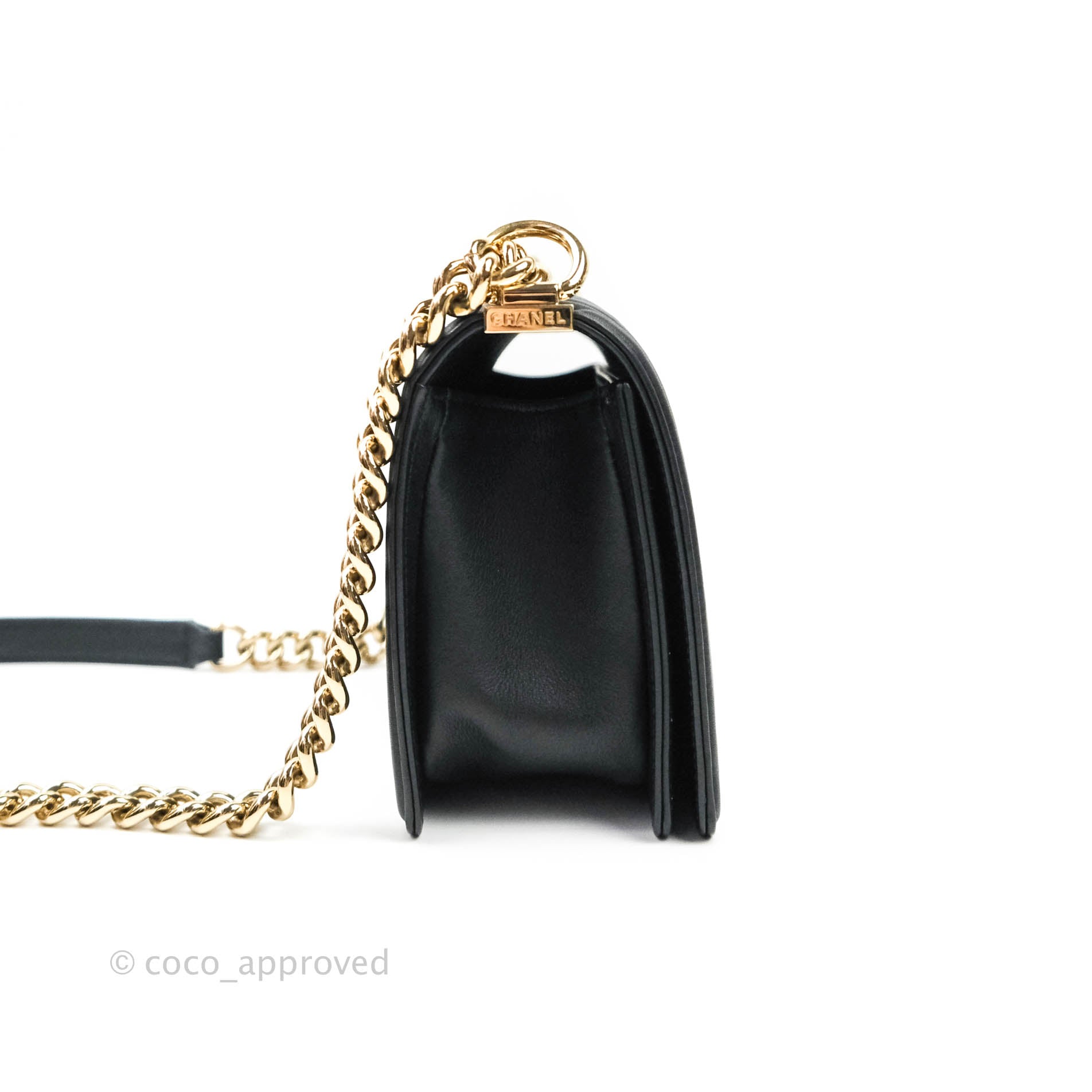 Chanel Chevron Medium Boy Bag Black Calfskin Gold Hardware - Luxury Designer Handbag for Women, Perfect for Evening Parties, Date Nights & Special Occasions