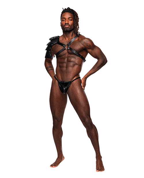 Aquarius PU Leather Chest Harness with Half Sleeve - Black One Size - Gothic Fashion Accessory for Cosplay, BDSM & Alternative Style Outfits