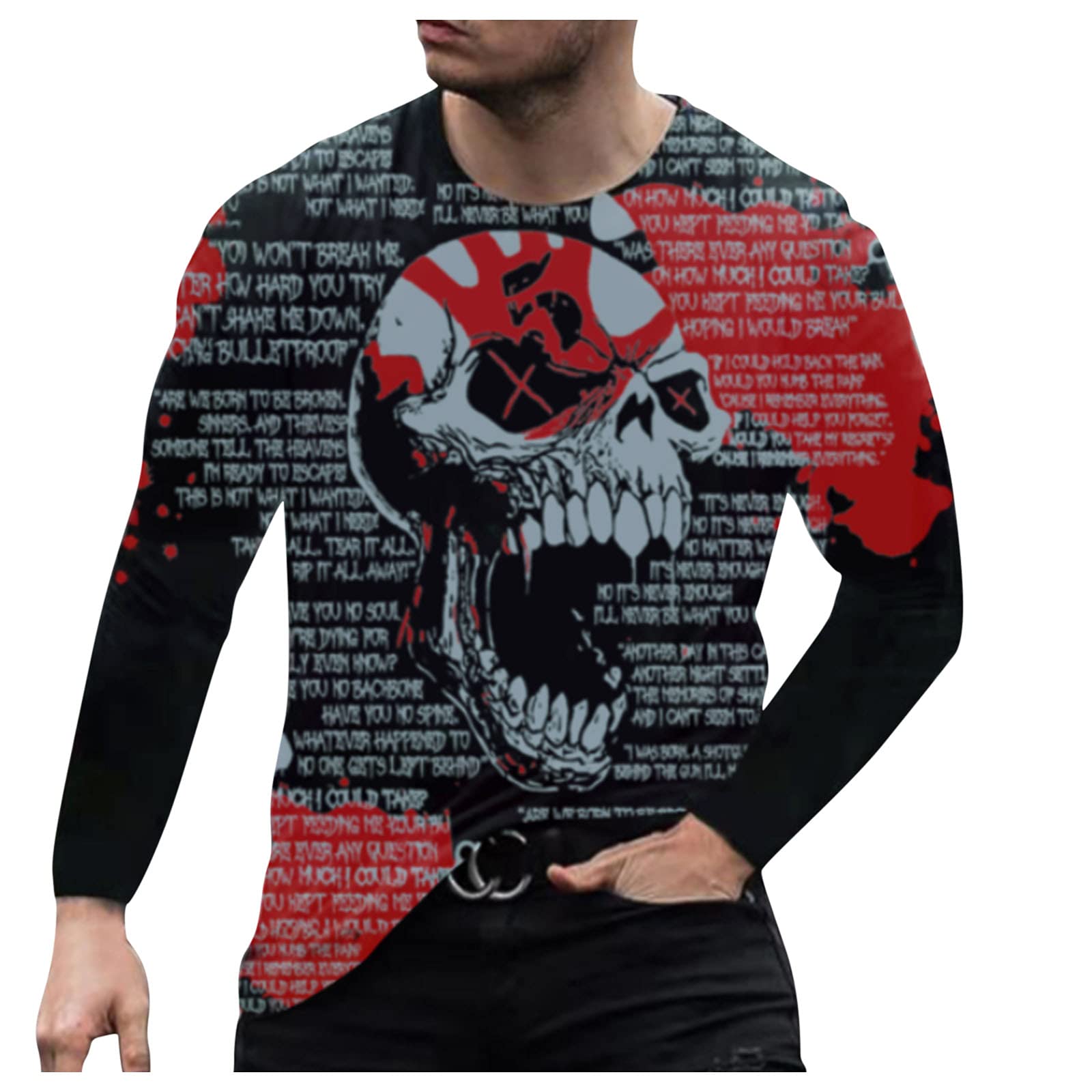 BEUU Men's 3D Lion Wolf Print Long Sleeve T-Shirt - Gym Workout, Hiking & Athletic Performance Tee - Fashionable Sweatshirt for Outdoor Adventures & Casual Wear
