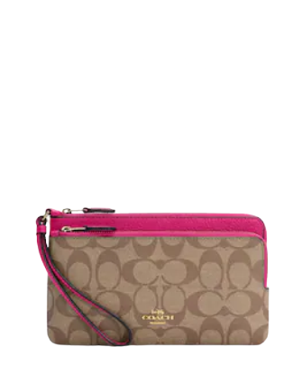Coach Double Zip Wallet in Signature Canvas - Stylish & Durable Crossbody Wallet for Women - Perfect for Travel, Shopping & Everyday Use