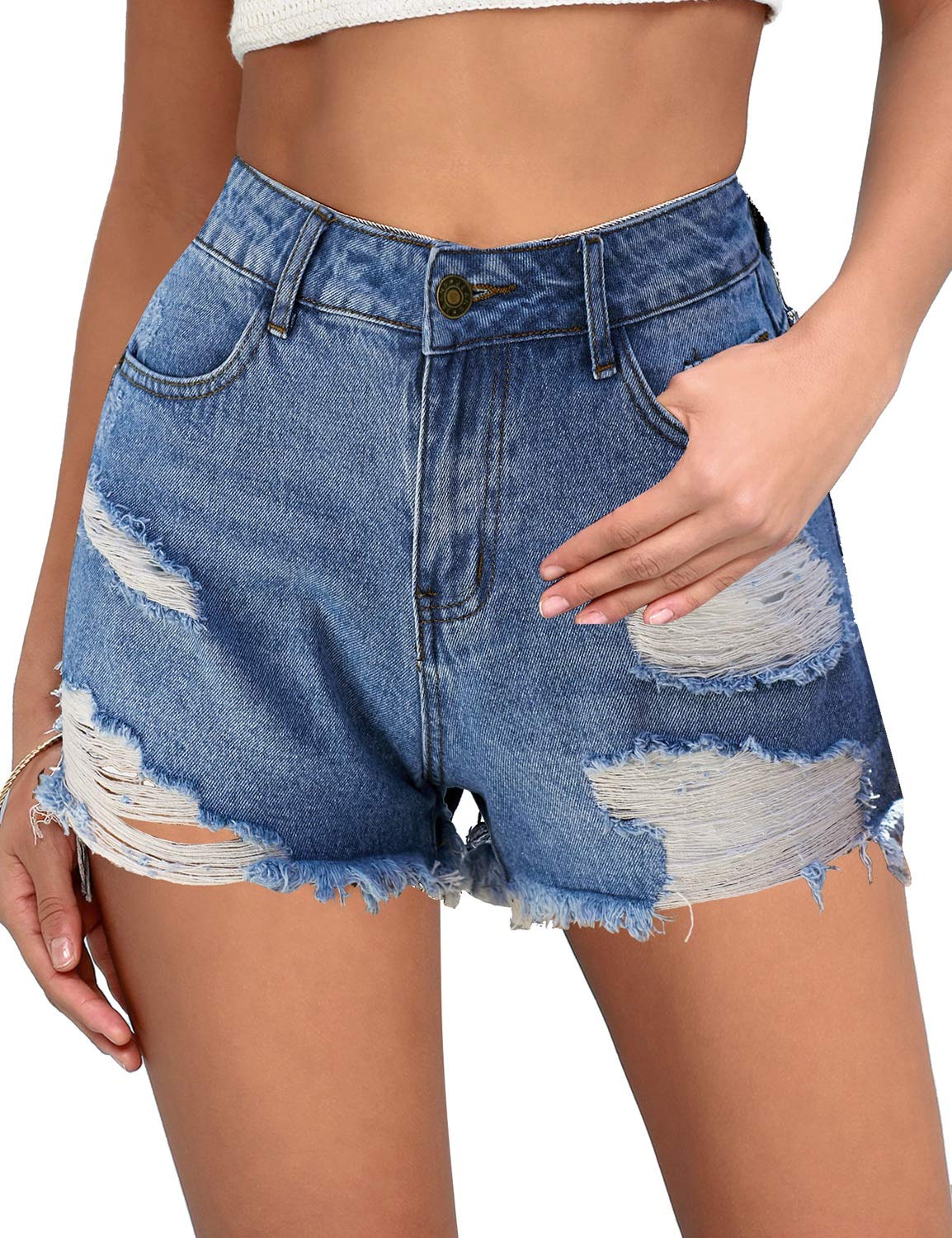 Luvamia Women's High Waisted Ripped Denim Shorts - Distressed Raw Hem Casual Jean Shorts for Summer Outfits | Perfect for Beach, Music Festivals & Street Style