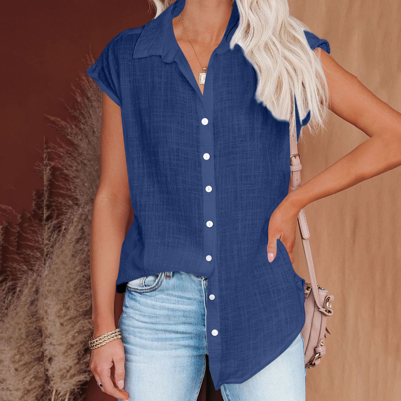 Trendy Women's Cotton Linen Short Sleeve Blouses - Loose Fit Casual Tops for Summer 2024 | Perfect for Office, Beach & Everyday Wear