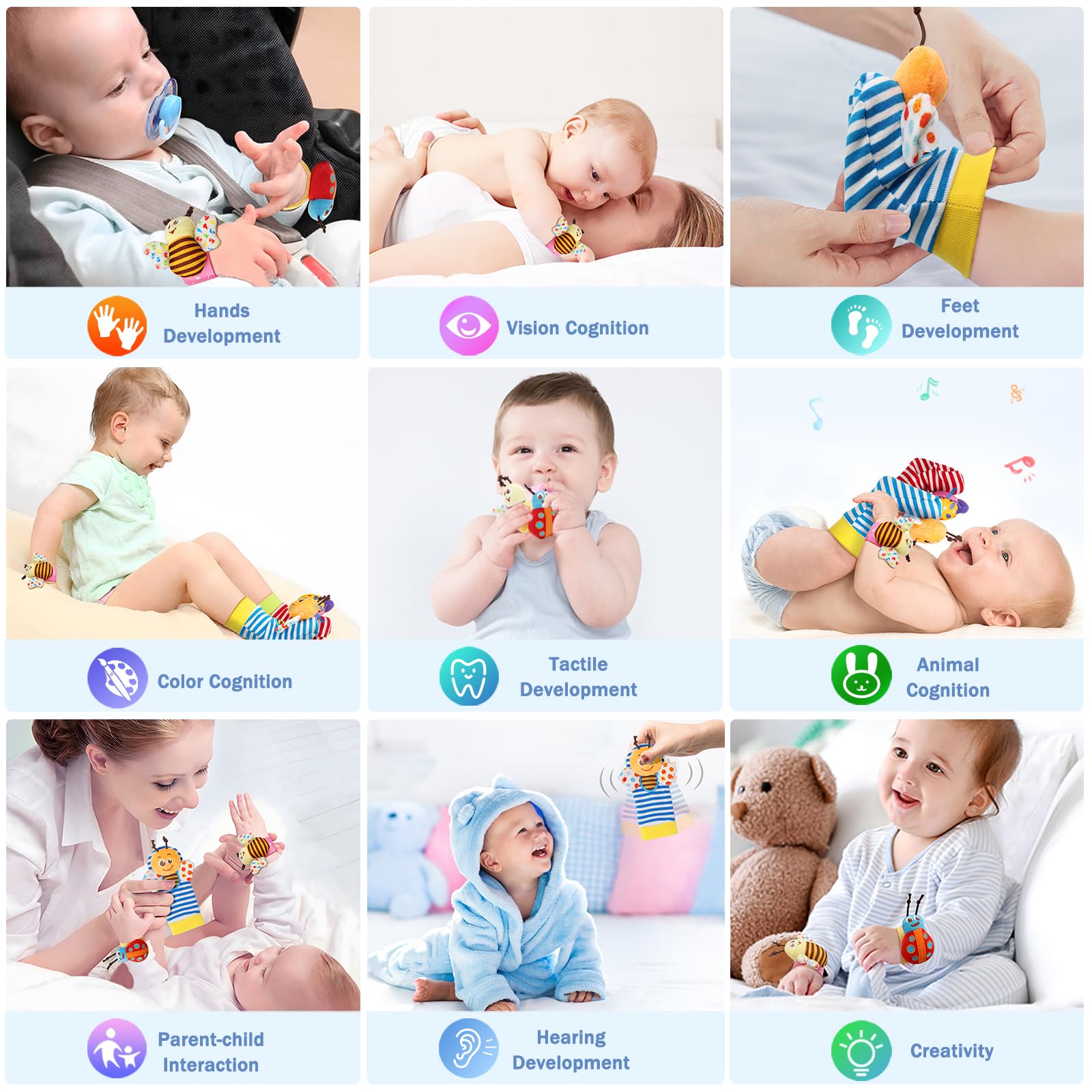Bloobloomax Baby Rattles Toys 0-12 Months - Hand & Foot Toys for Newborns - Perfect Baby Shower Gifts for Girls & Boys