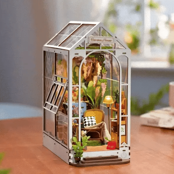 DIY Book Nook Garden House Kit - Miniature Bookshelf Insert with LED Lights for Home Decor, Gifts & Reading Nook Enhancement | Perfect for Book Lovers, Shelf Decor & Cozy Reading Spaces
