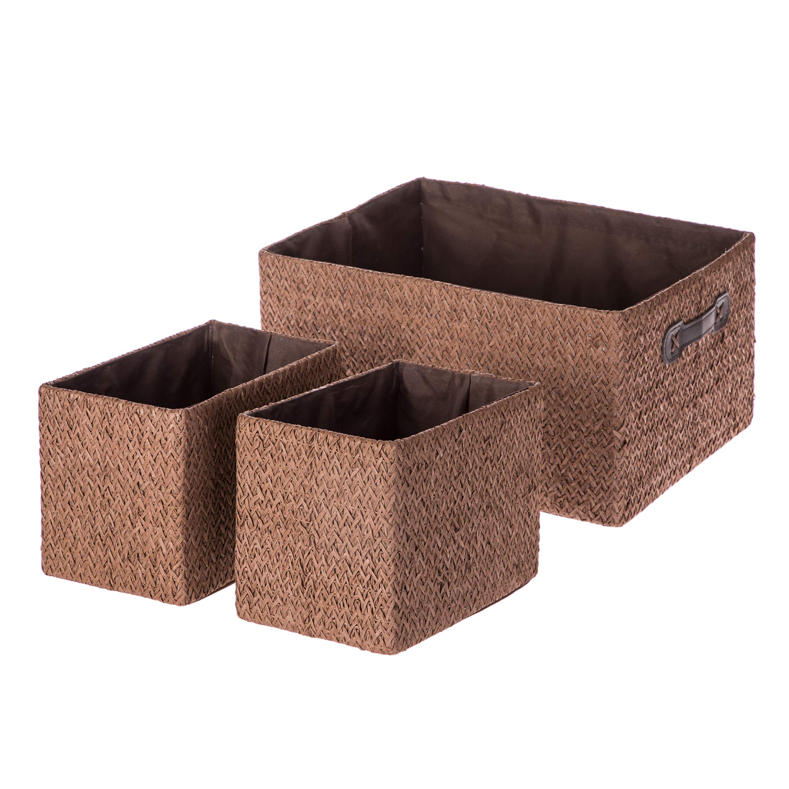 Natural Woven Nursery Basket Set of 3 - Rectangular Storage Bins for Baby Clothes, Toys & Nursery Organization | Eco-Friendly Brown Rattan Basket for Nursery, Bedroom & Home Decor